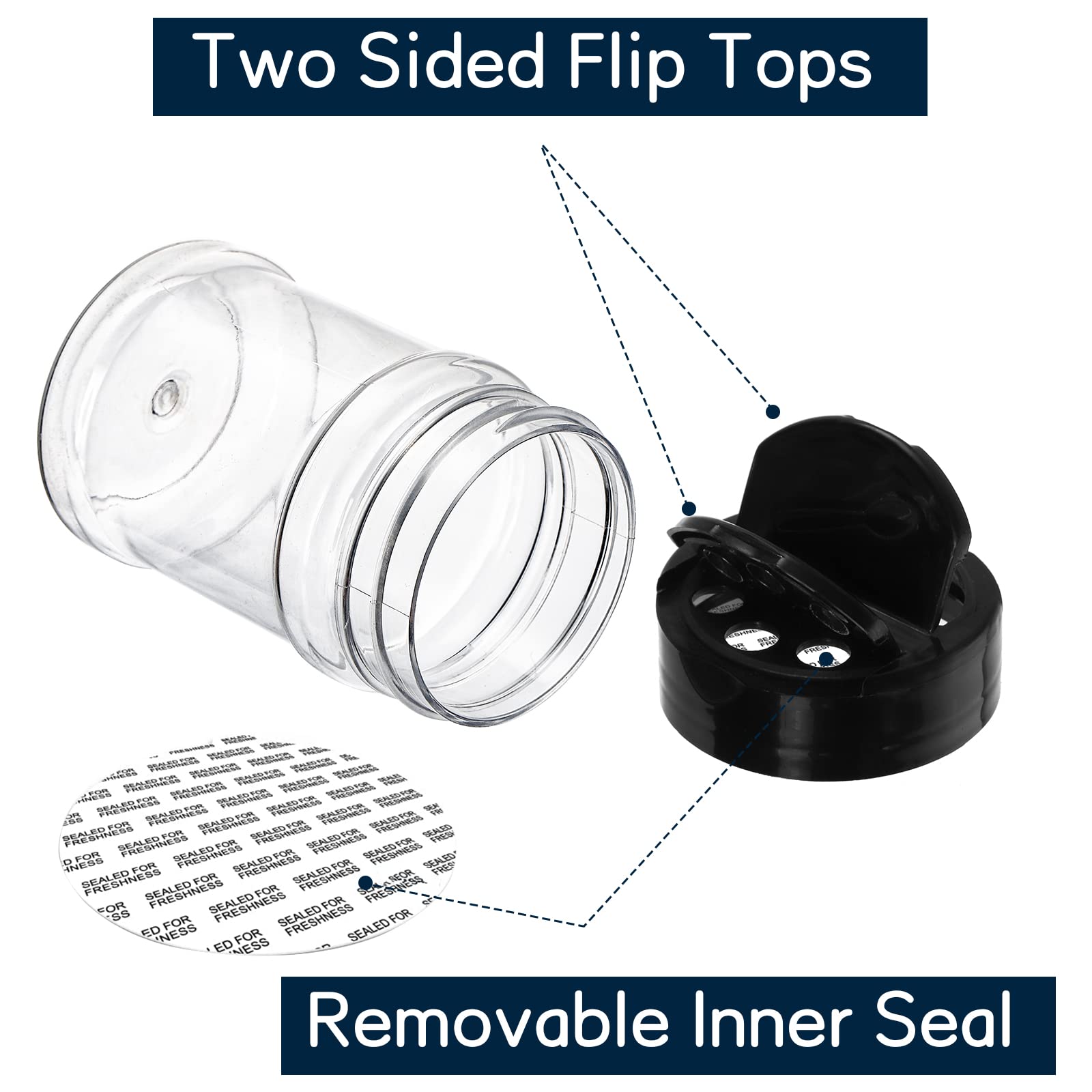 Yesland 20 Pack Plastic Spice Jars Bottles, 5 Oz Pet Spice Containers Bpa Free With Black Cap, Empty Seasoning Jars Glitter Stor