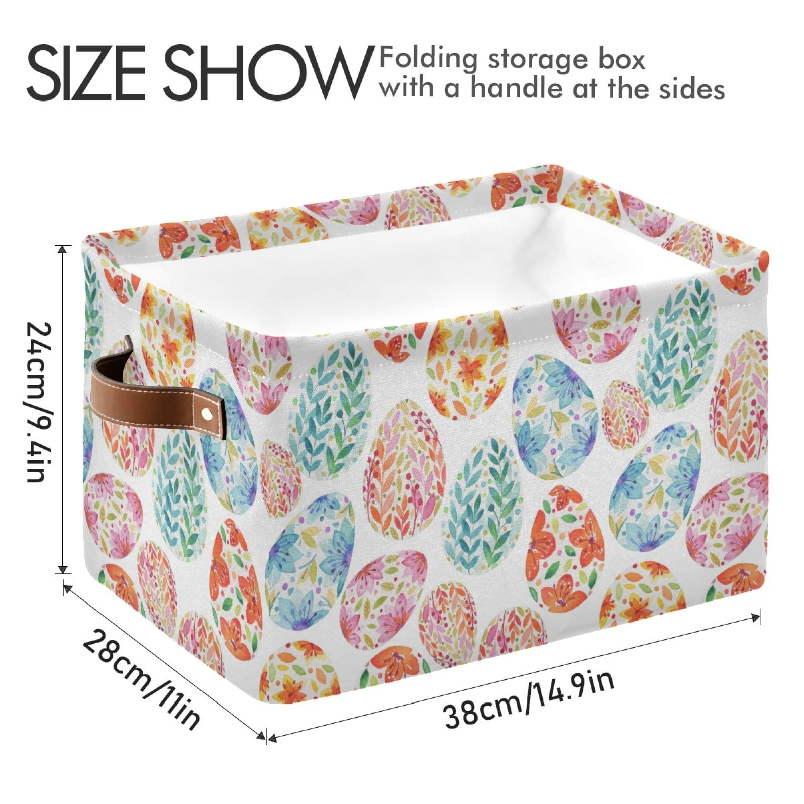 senya Easter Storage Basket  Large Foldable Storage Basket with Handles  Easter Eggs Floral Fabric Collapsible Storage Bins Organizer Bag for Baby Storage Toy Storage 15 x 11 x 9.5 inch