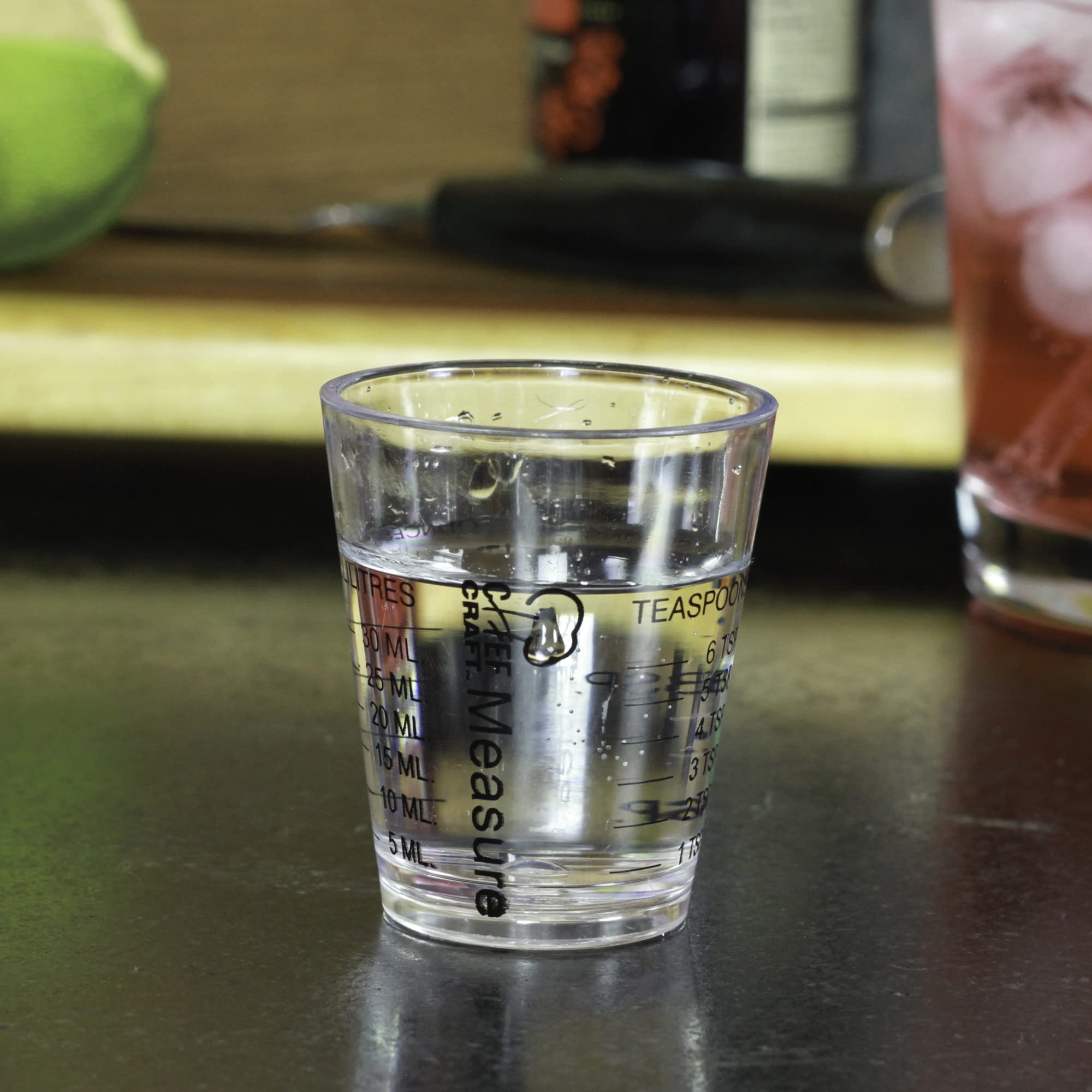 Chef Craft Classic Plastic Shot Glass Measurer, 1 Ounce Teaspoon/Tablespoon, Clear