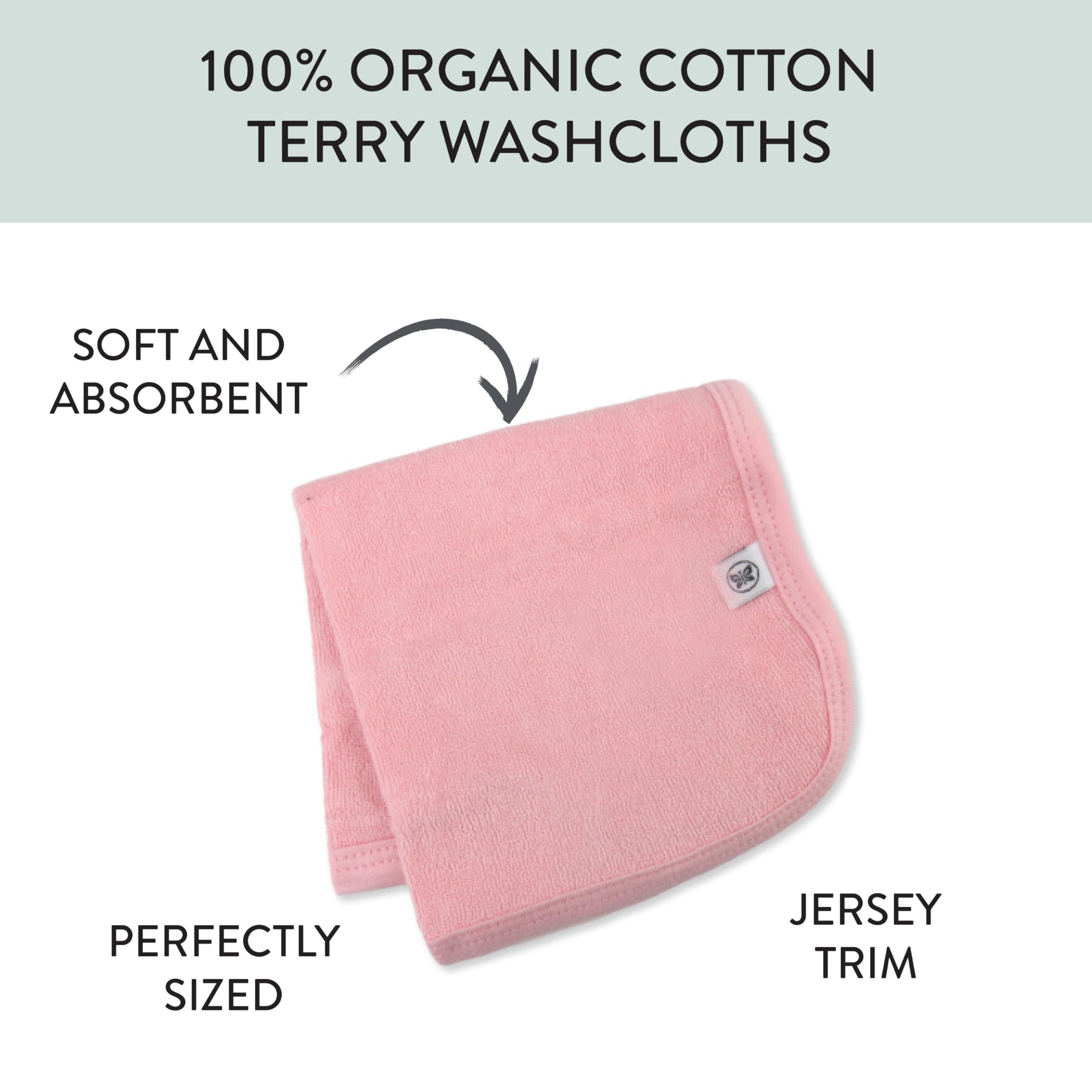 Honestbaby 10-Pack Organic Cotton Baby-Terry Wash Cloths, 10-Pack Pink, One Size