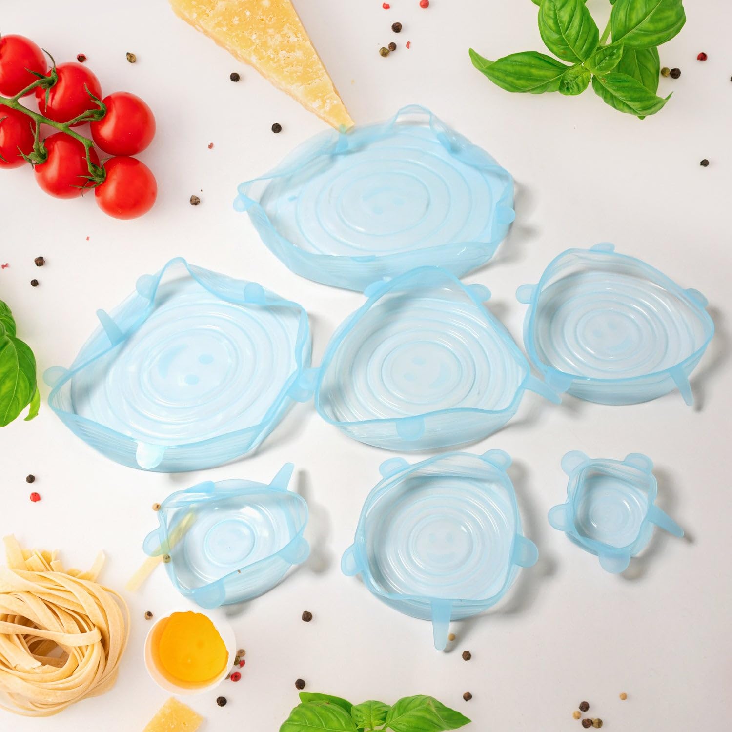 SILICONE STRETCH LIDS, REUSABLE DURABLE FOOD STORAGE COVERS FOR BOWLS, FIT FOR DIFFERENT SIZES & SHAPES OF CONTAINER, DISHWASHER