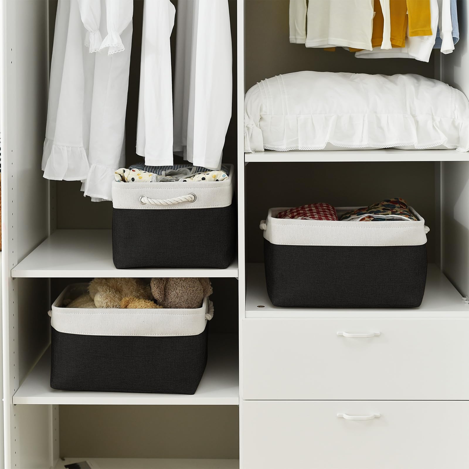 Thewarmhome Storage Basket For Organizing - Large 3 Pack 15.7X11.8X8.3 Inch Collapsible Storage Bin For Shelves With Handles Lau