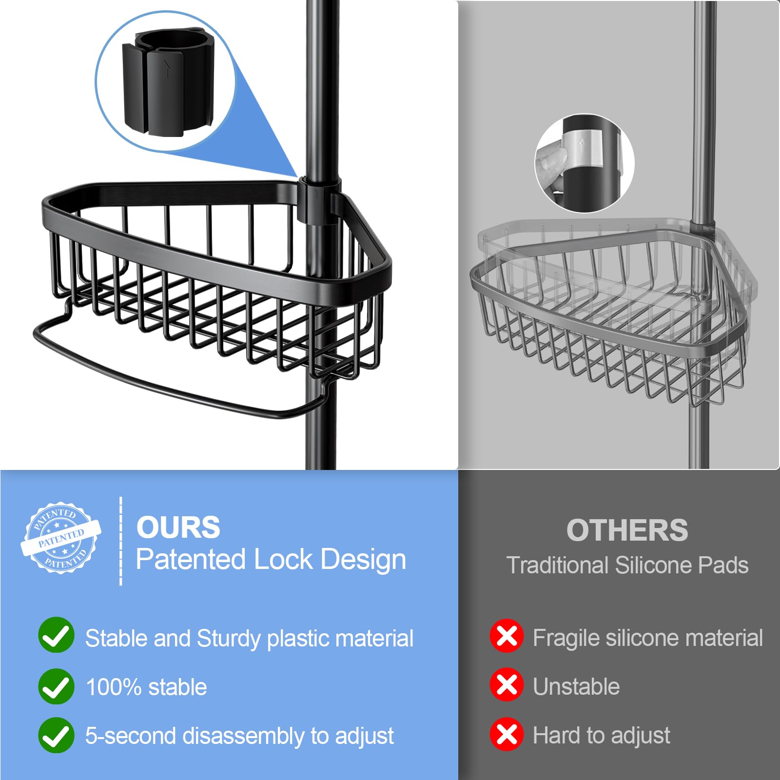 Corner Shower Caddy Tension Pole: Adjustable Rustproof 4-Tier Inside Bathroom Organizer - 47-121 Inch Quick Installation Bathtub