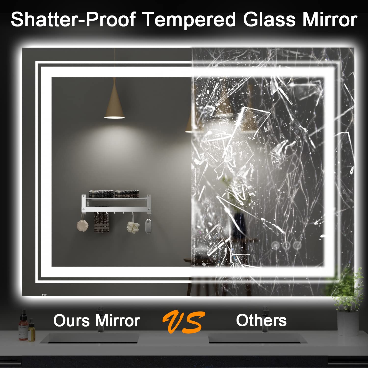 Snowdool 72X32 Led Bathroom Mirror With Lights, Front And Backlit Mirror Bathroom, Stepless Dimmable, Anti-Fog Led Mirror, Light