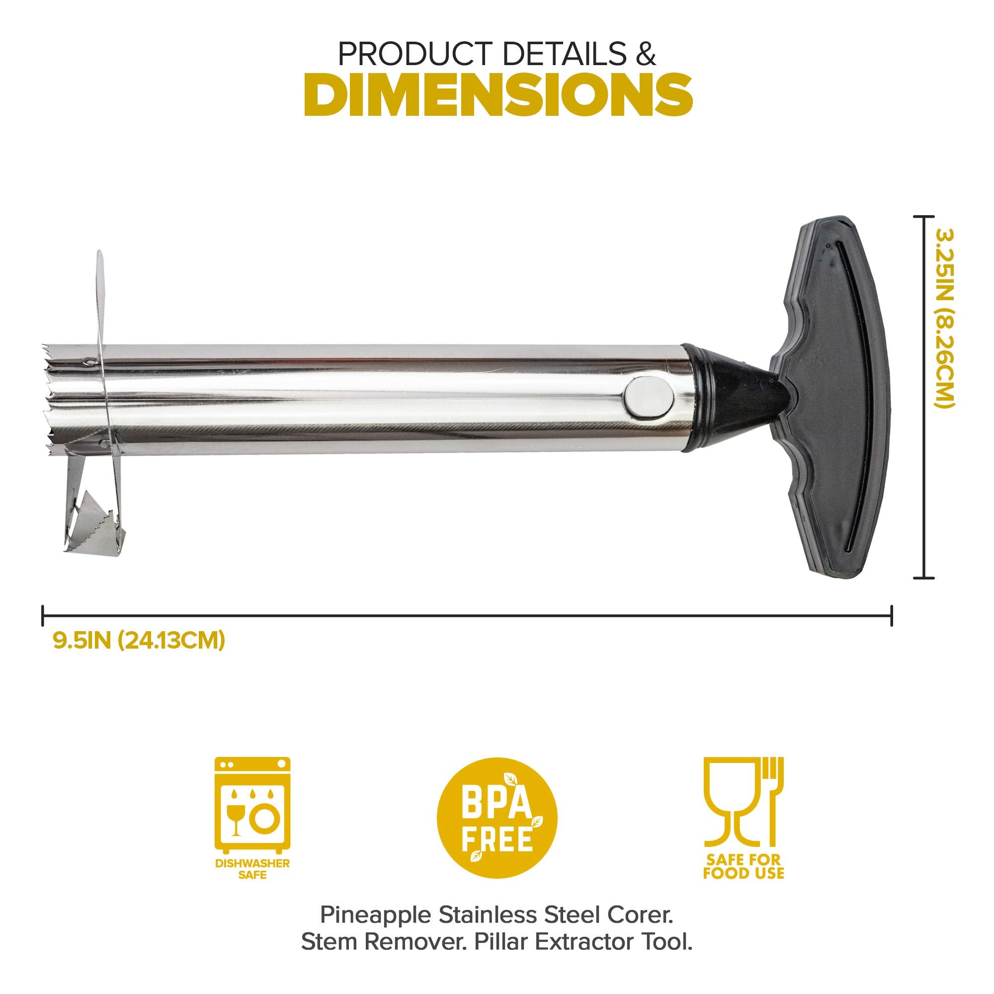 Pineapple Stainless Steel Corer, Stem Remover Pillar Extractor Tool, By Exultimate (Black)