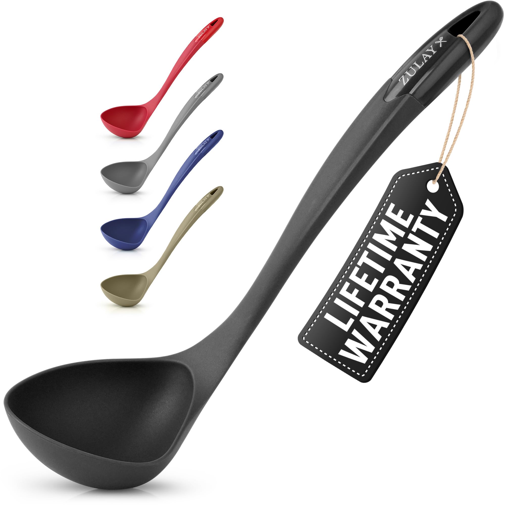 Zulay Soup Ladle Spoon With Comfortable Grip - Cooking And Serving Spoon For Soup, Chili, Gravy, Salad Dressing & Pancake Batter