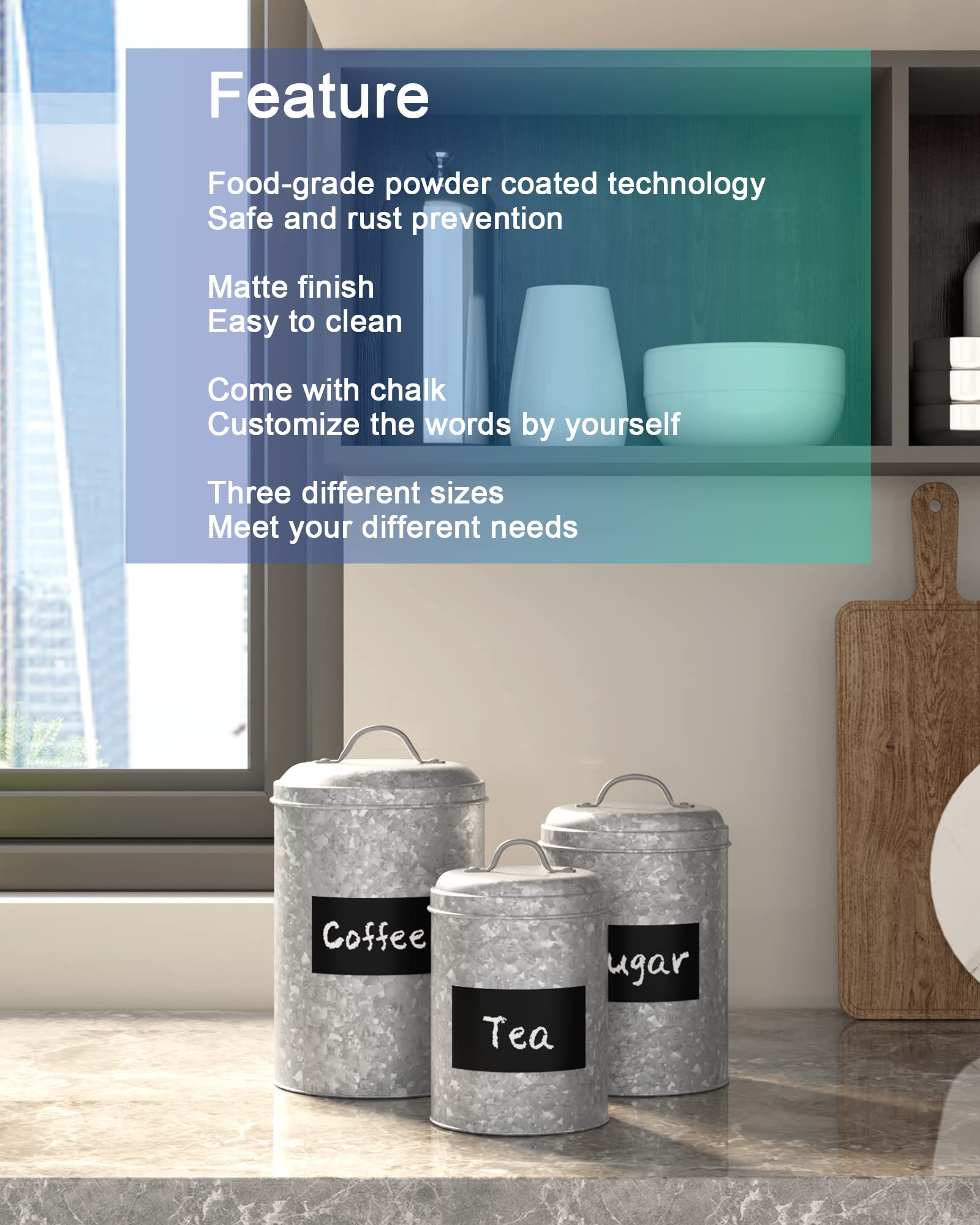 Lf Likefair Farmhouse Kitchen Canisters Set Of 3,Food Storage Containers For Home Kitchen, Tea, Herbs, Sugar, Salt, Coffee, Flou