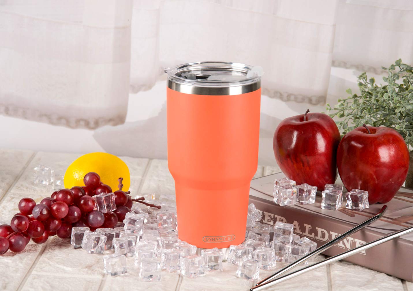 Ds 30Oz Orange Tumbler Stainless Steel Insulated Travel Mug With Straw Lid Cleaning Brush (30Oz Orange)