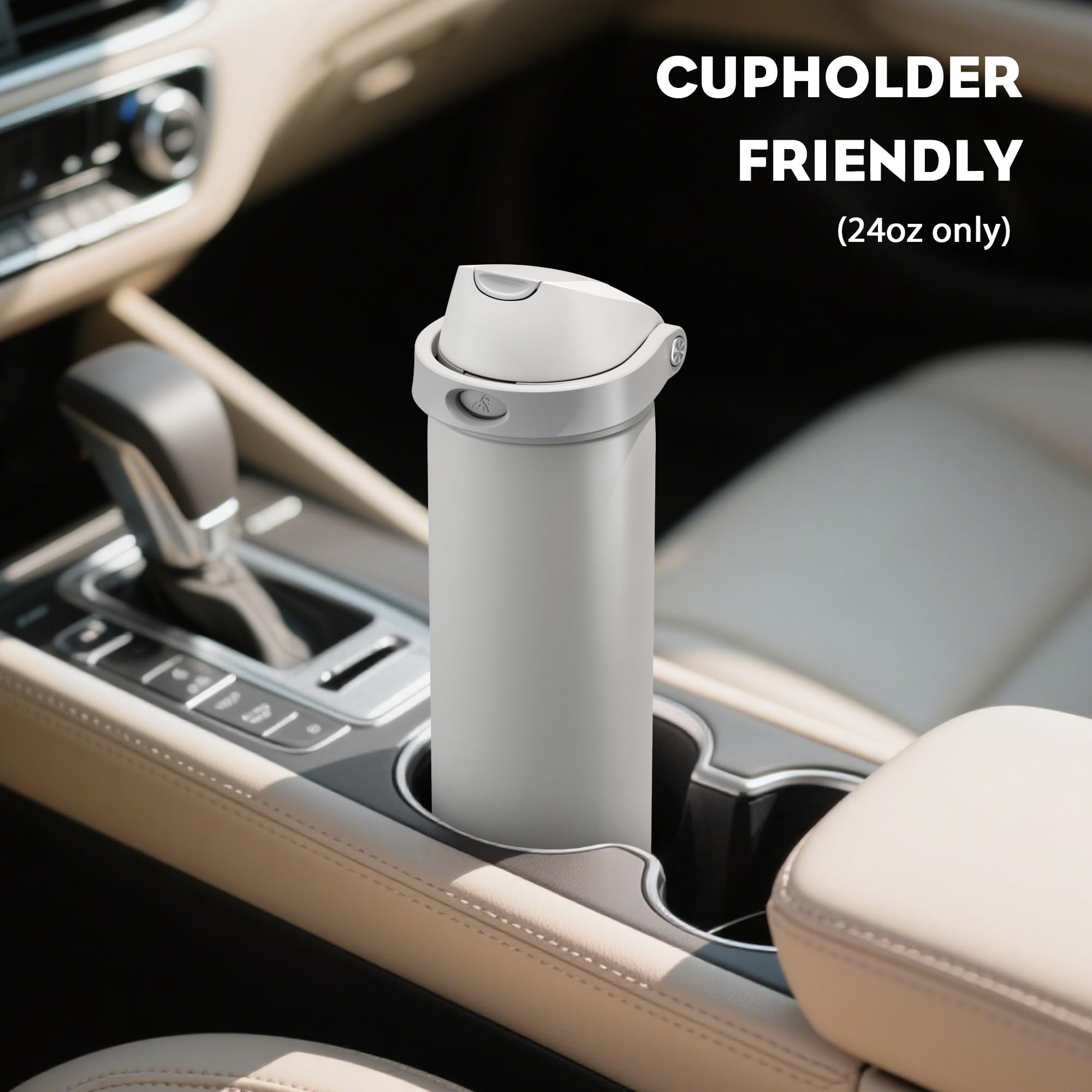 POWCAN 24 oz Metal Water Bottle with Straw for Travel: 100% Leakproof, Quick Open Lid, Keep Cold for 24 Hours, Car Cup Holder Fr