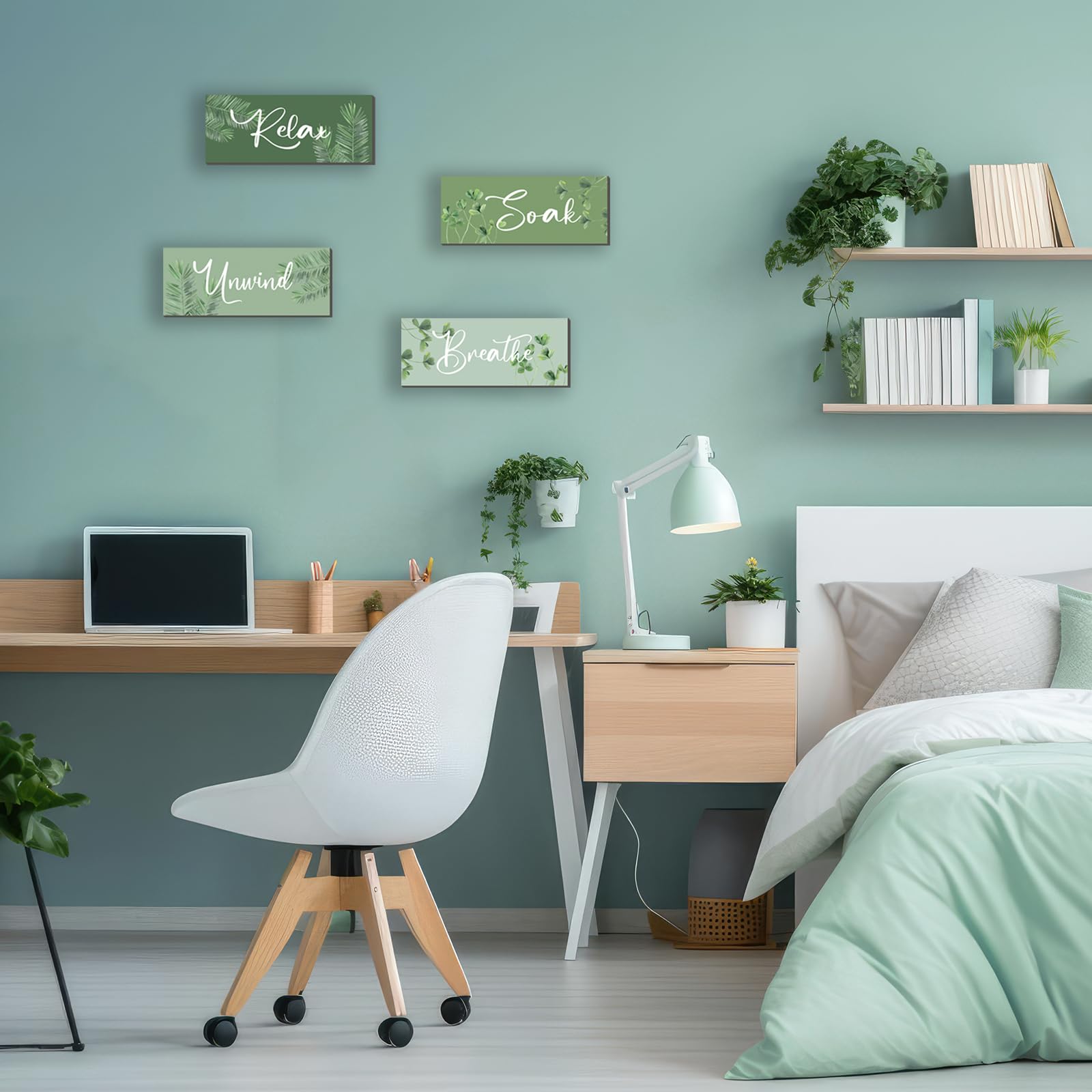 ONIZHITY 4 Pcs Sage Green Bathroom Wall Decors Relax Soak Unwind Breathe Large Wooden Sign Rustic Sage Bathroom Accessories For