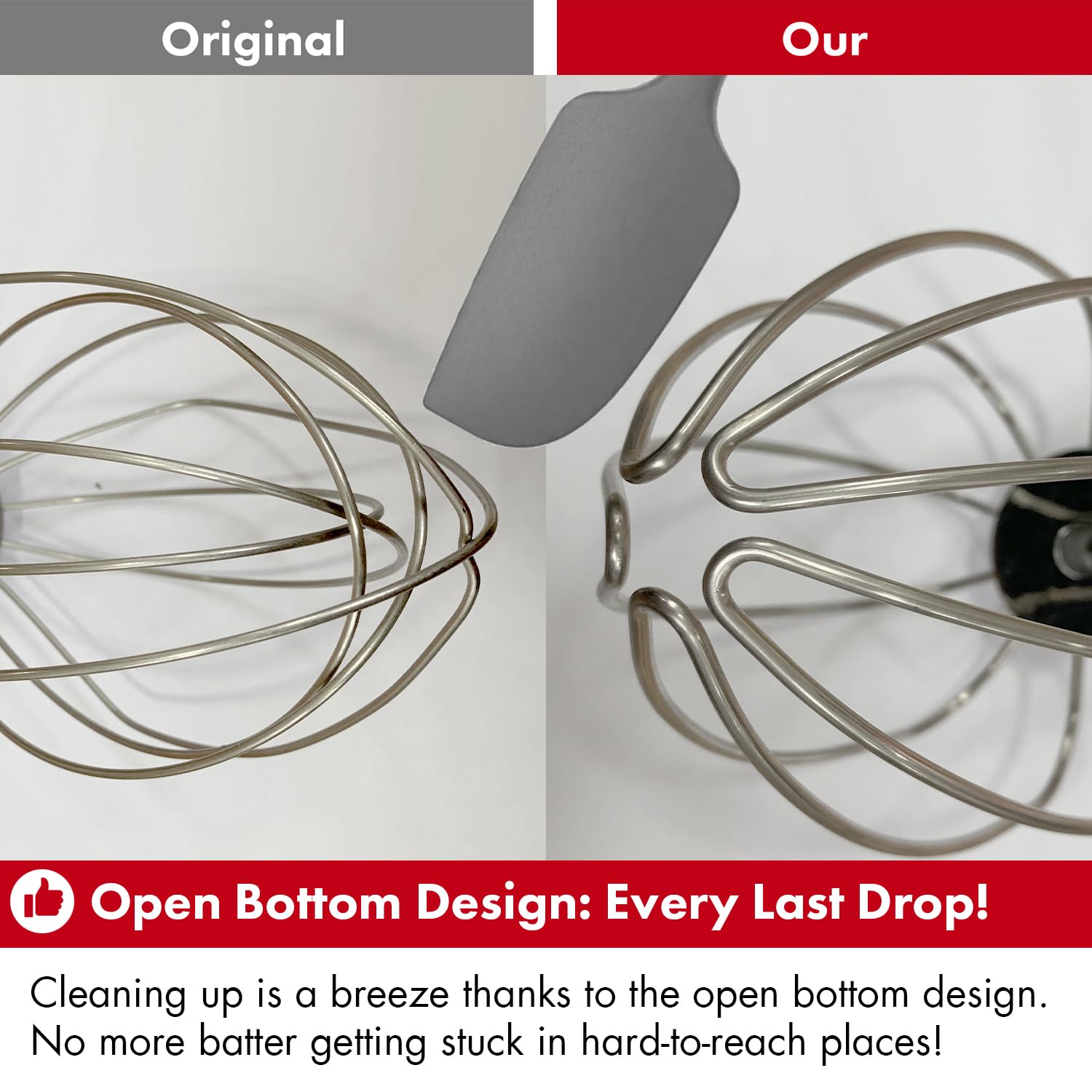 qAp Heavy Duty Whisk Attachment for KitchenAid Mini Mixers, Extra Thick Stainless Steel, Model WW3, Silver, Dishwasher Safe