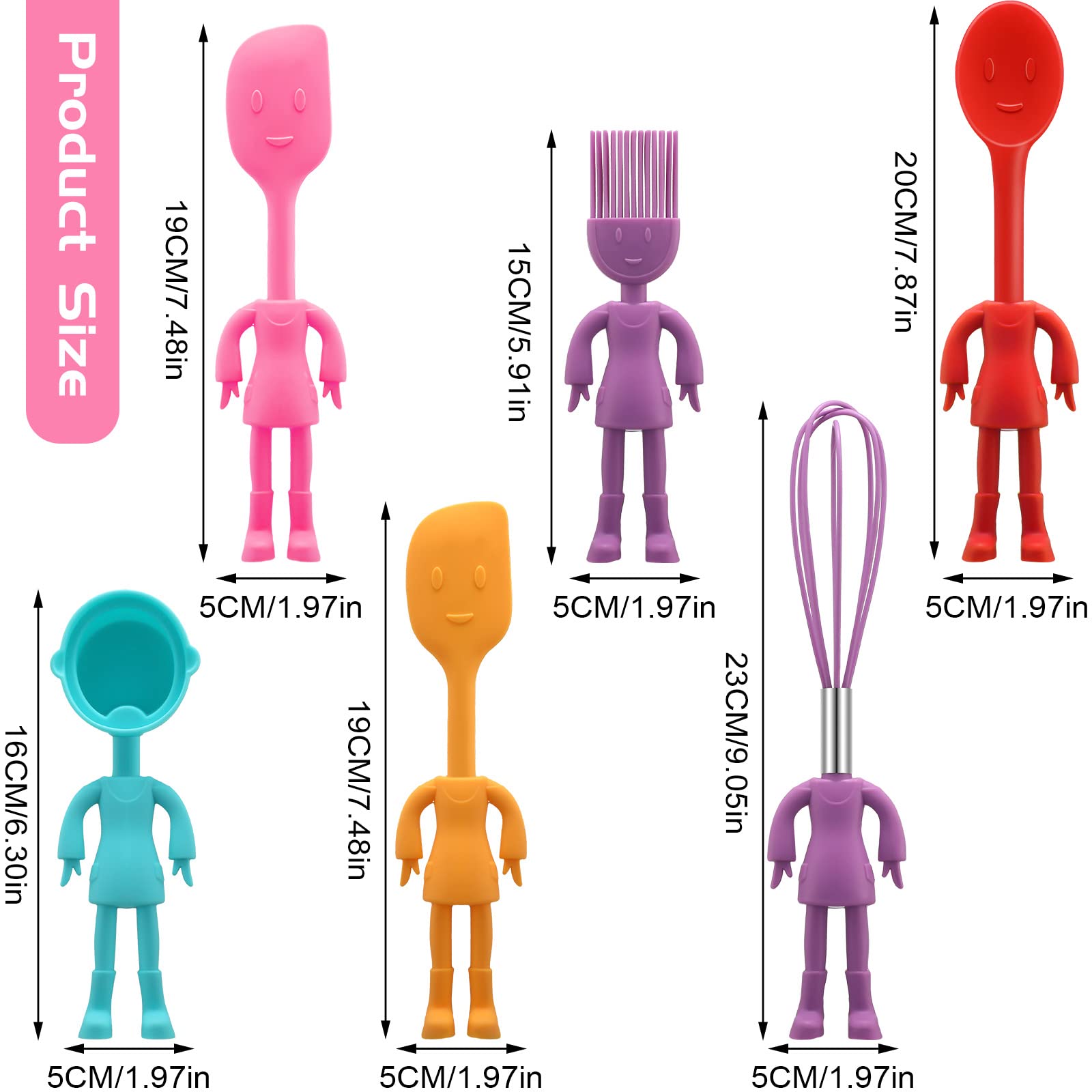 Human Shaped Kitchen Utensils Set 6 Piece Non Stick Heat Resistant Baking Tools Kitchen Gadgets Silicone Cute Utensils With Comf
