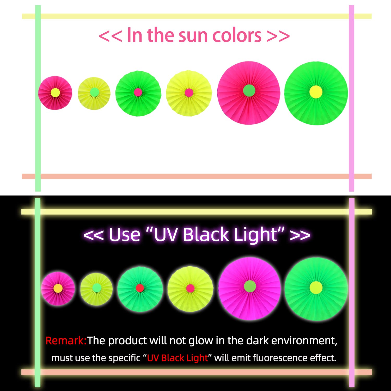 6Pcs Uv Neon Party Hanging Paper Fans Flower Glow In The Dark Glow Party Supplies And Decorations Glow In The Dark Blacklight Re