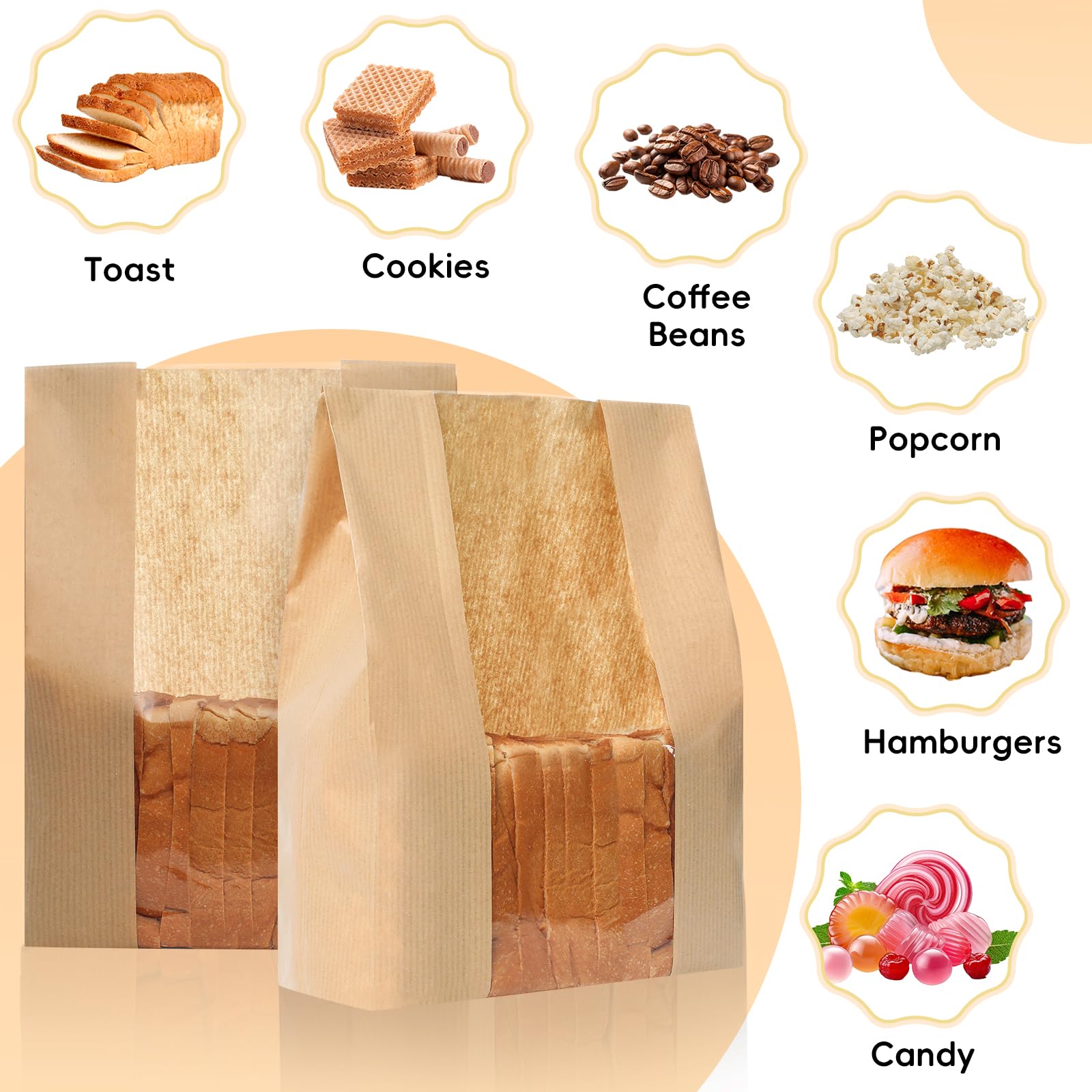Funcoo 100 Pcs Paper Bread Bags For Home Bread Sourdough Bread Bakery Storage Bags With Window