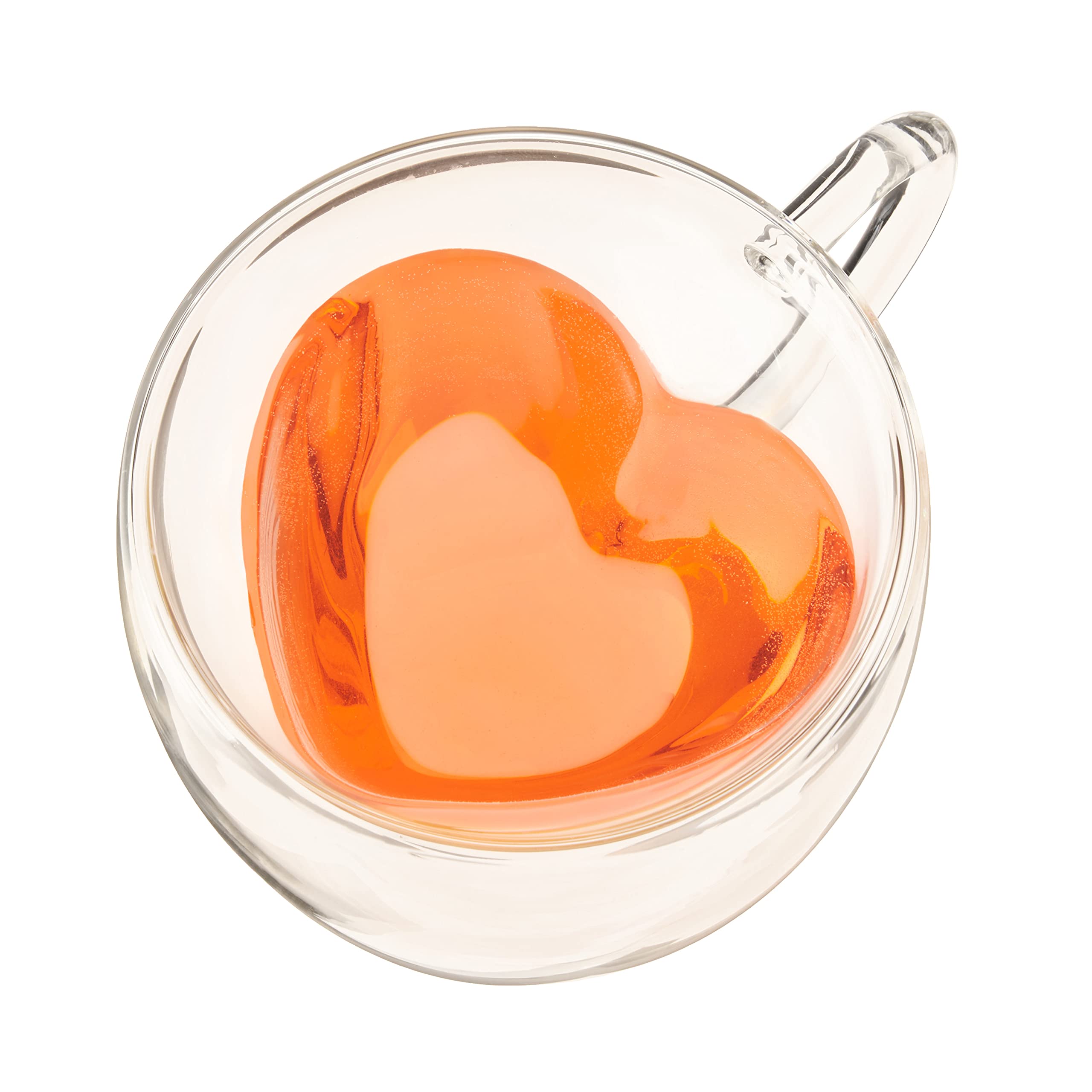 Pinky Up Kendall Heart Shaped Glass Tea Cups with Handle, Double Walled Coffee Mugs, Drinking Glasses for Hot Chocolate Milk, La