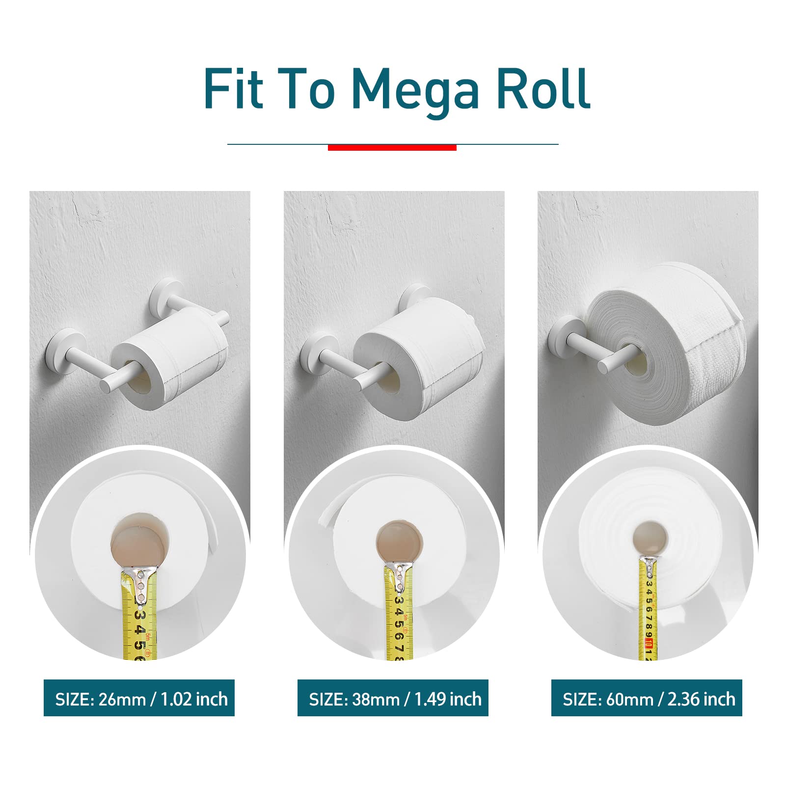 Pokim White Toilet Paper Holder Metal Bathroom Flexible Pivot Ceramic Jumbo Tissue Roll Holder On Wall Mounted, Sus 304 Stainles