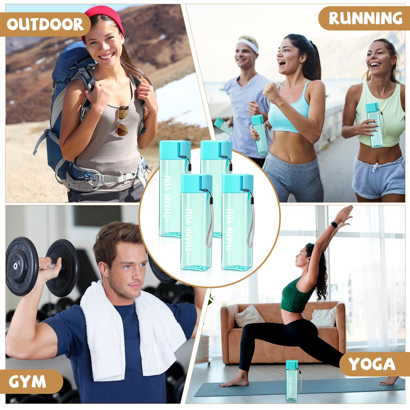 Maxdot 24 Pcs Thank You Water Bottles Bulk 17 oz Employee Christmas Appreciation Gifts Plastic Water Bottle Reusable Cup Inspira