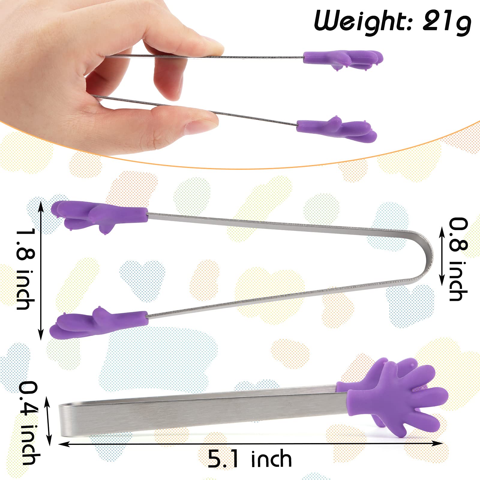 Shindel Silicone Mini Tongs, 8Pcs 5-Inch Kids Tongs,Colourful Small Food Tongs For Serving Food, Ice Cube, Fruits, Sugar,Kitchen