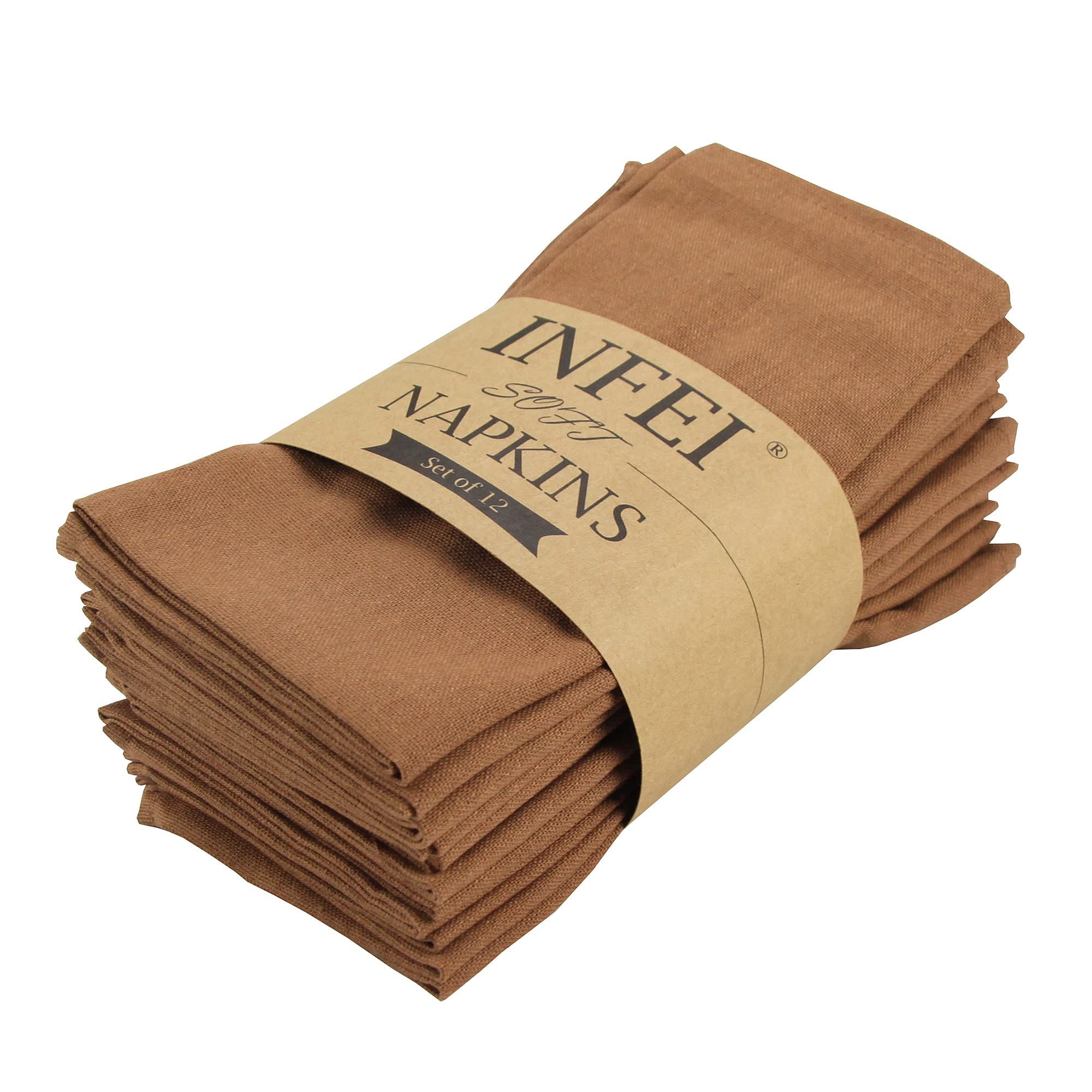 Infei Solid Color Cotton Linen Blended Thin Dinner Cloth Napkins - Pack Of 12 (40 X 40 Cm) - For Events & Home Use (Coffee)