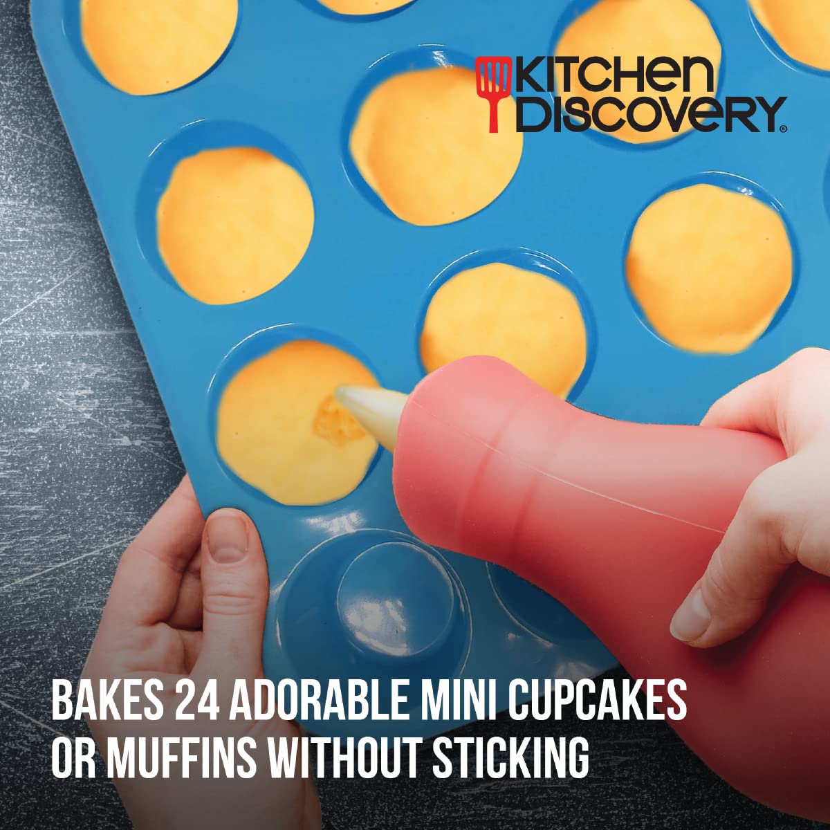 Kitchen Discovery Silicone Mini Muffin Pan Bakes 24 Adorable Mini Cupcakes Or Muffins Without Sticking - Mini Silicone Molds Rel