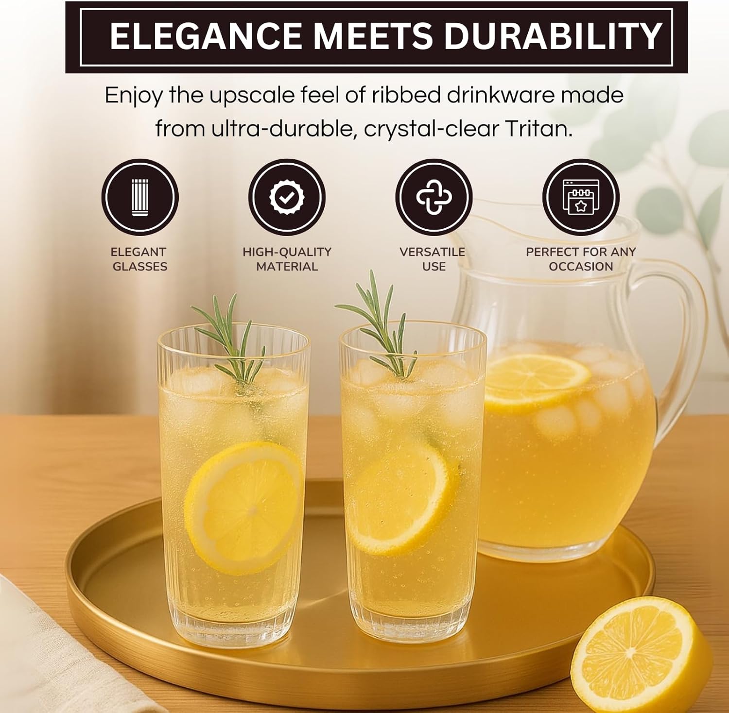 Khen Shatterproof Acrylic Ribbed Drinking Glasses Set of 2