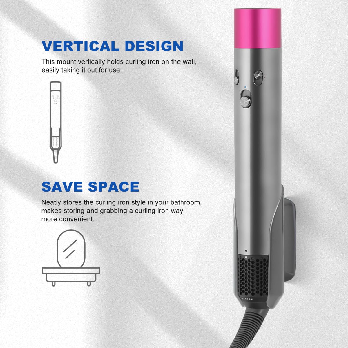 Lanmu Wall Mount Holder Compatible With Dyson Airwrap/Airstrait Styler, Storage Organizer Stand Curling Iron Accessories For Hom