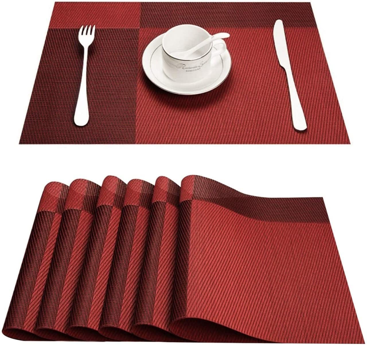 keskriva PVC Vinyl Heat Resistant Placemats Dining Table Mats (45x30 cm) Maroon Chest (Pack of 6)