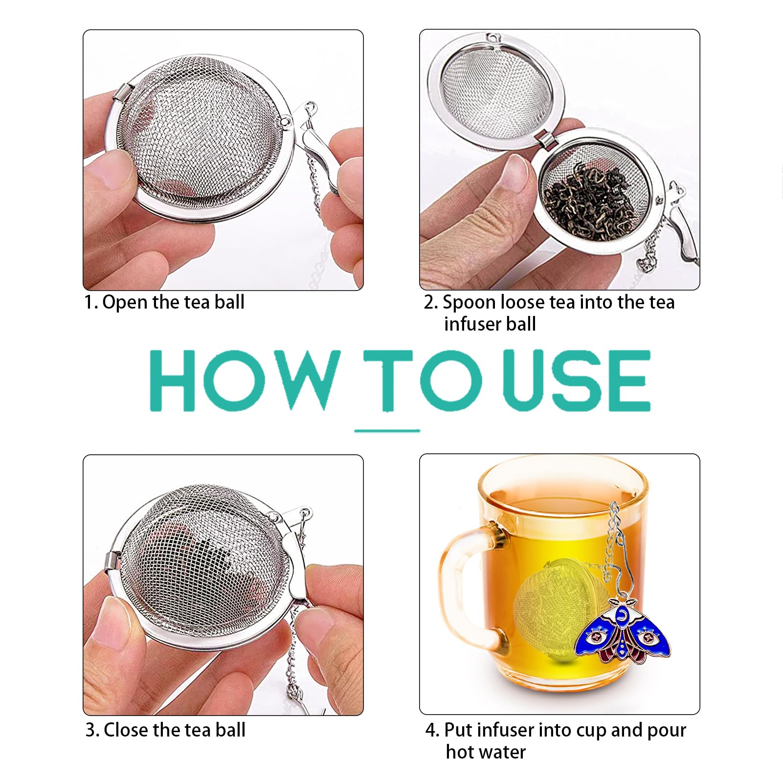 Tea Infusers For Loose Tea 2Pcs Nstaygate Tea Ball Handmade Butterfly Tea Strainers, Tea Infuser With Insect Charm Pendant 304 S