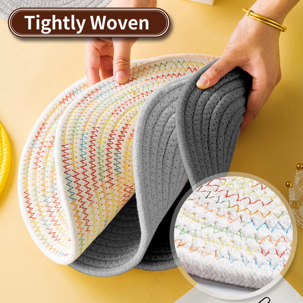 Yonovo 12'' Cotton Trivets Set, 3Pcs Cute Cat Ear Large Pot Holders Woven Hot Pads Mats Thick Heat Resistant For Hot Pots And Pa