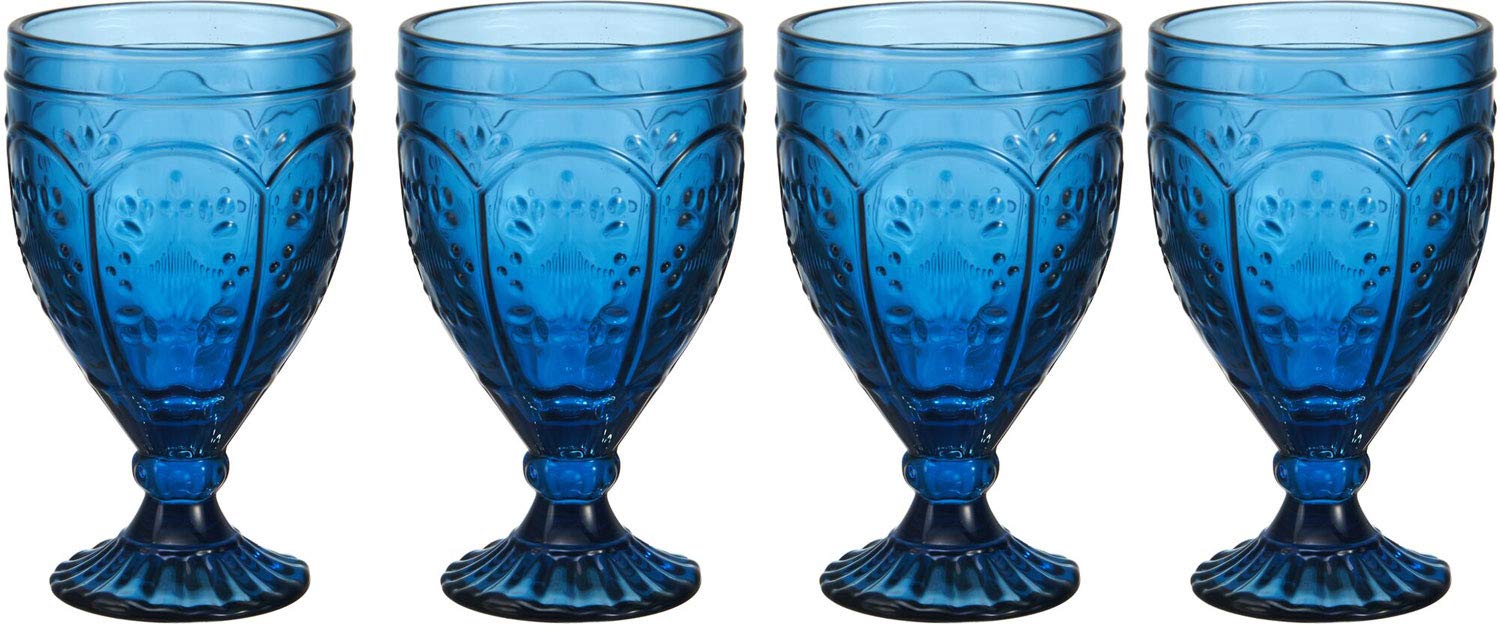 Fitz And Floyd Trestle Glassware Ornate Goblets, 4 Count (Pack Of 1), Indigo
