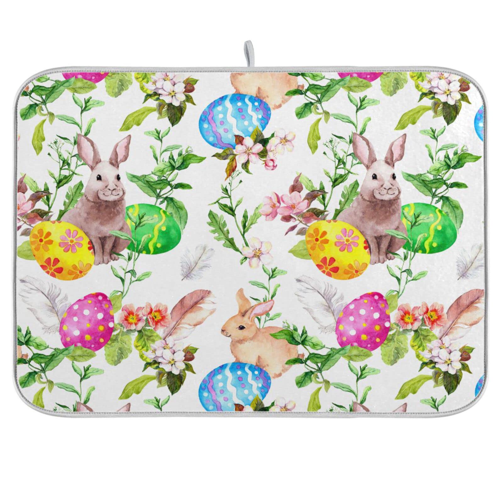 Zzwwr Easter Bunny Eggs Floral Pattern Absorbent Dish Drying Mat, 16 X 18 Inches Microfiber Kitchen Countertop Table Protector M