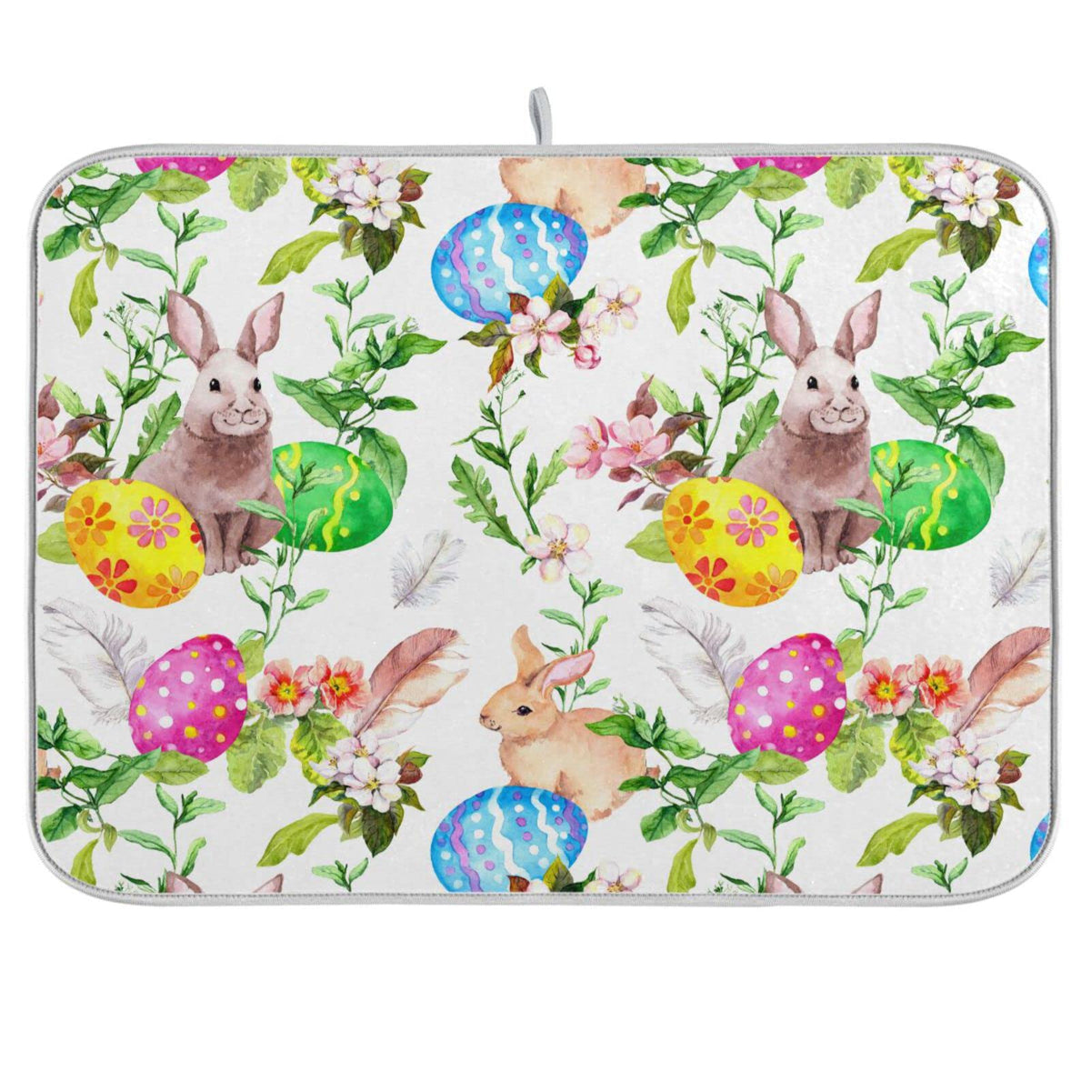 Zzwwr Easter Bunny Eggs Floral Pattern Absorbent Dish Drying Mat, 16 X 18 Inches Microfiber Kitchen Countertop Table Protector M