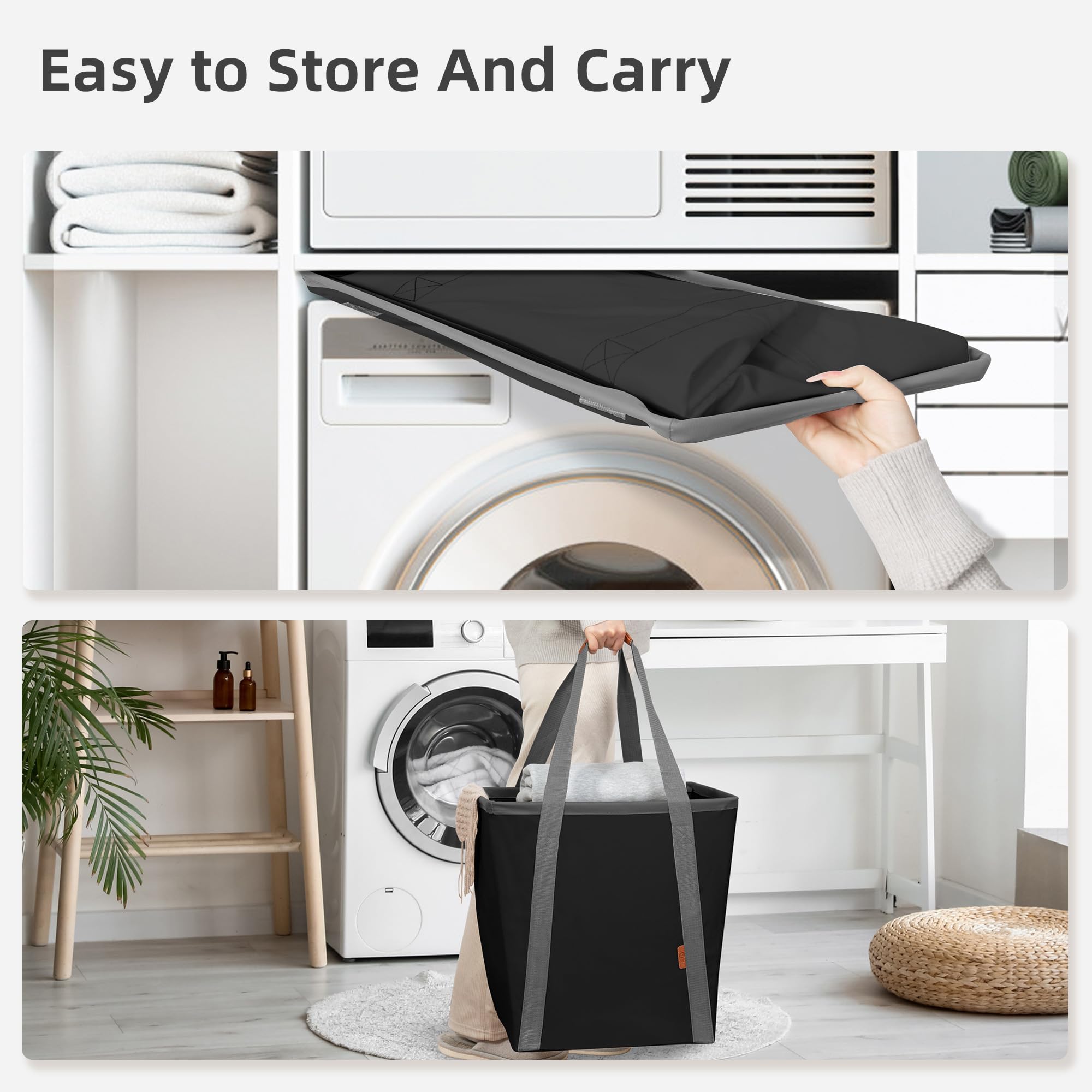 Storage Maniac Collapsible Laundry Caddy, 64L (17 Gal) Large Collapsible Laundry Basket With Sturdy Metal Wire Frame, Long Carry