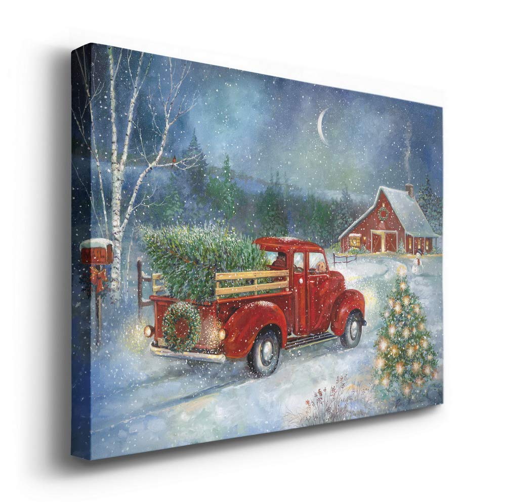 Renditions Gallery Canvas Nature Wall Art Paintings & Prints Serene Snowy Christmas Red Barn Modern Festival Glam Wall Hanging A