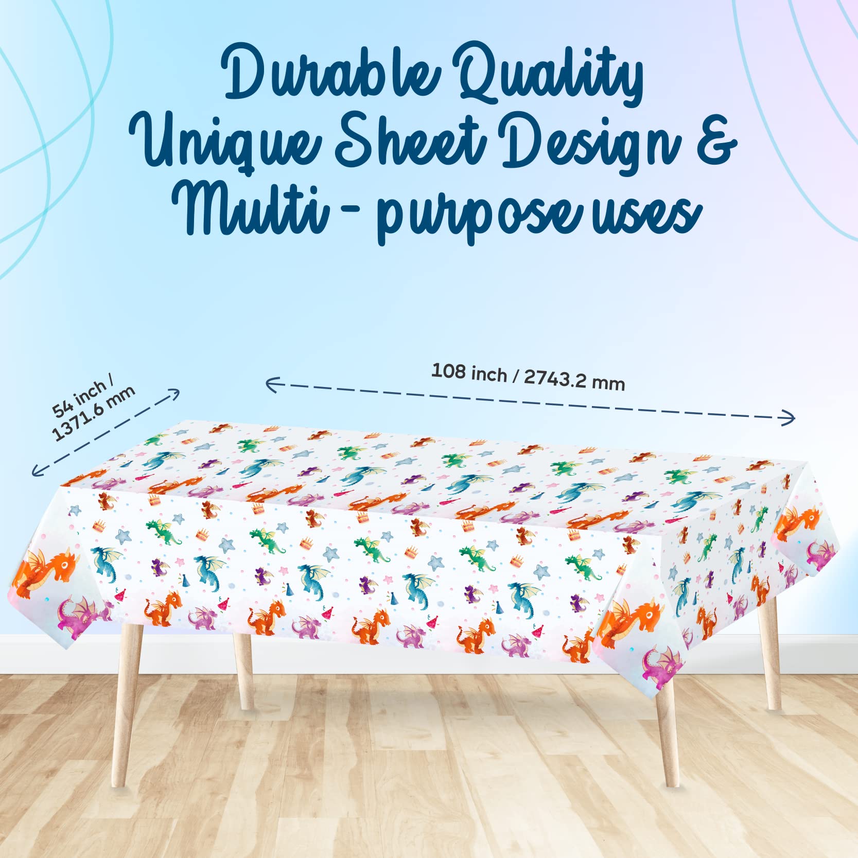 2 Pack Dragan Dinosaur Tablecloth - Dragan Dinosaur Table Cover For Party Fun - Colorful Dinosaur Table Covers For All Party Dec