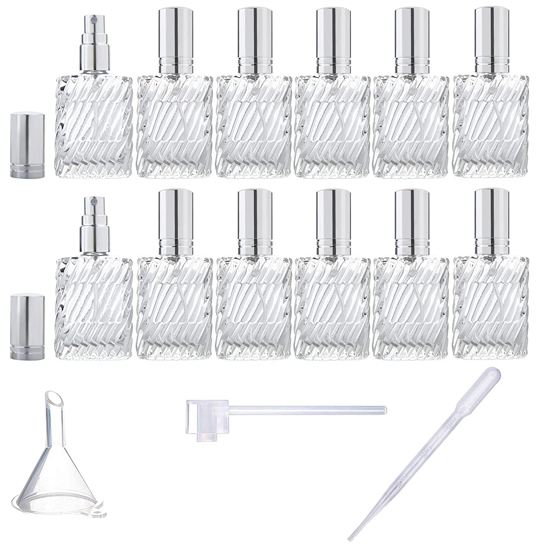 Yu Feng 12Pcs Glass Perfume Atomizer Spray Bottles Empty Refillable With Funnels Pipettes Dispensers For Essential Oil