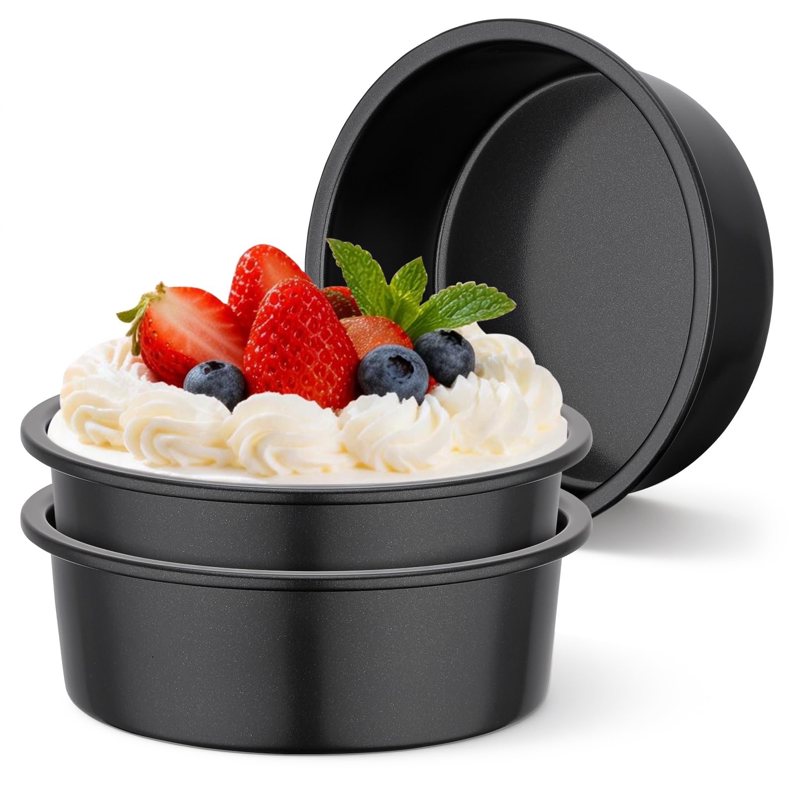 Beasea 6 Inch Cake Pan Set of 3, Heavy Duty Carbon Steel Cheesecake Pan, Nonstick Round Layer Cake Mold Tin for Home Baking Bake