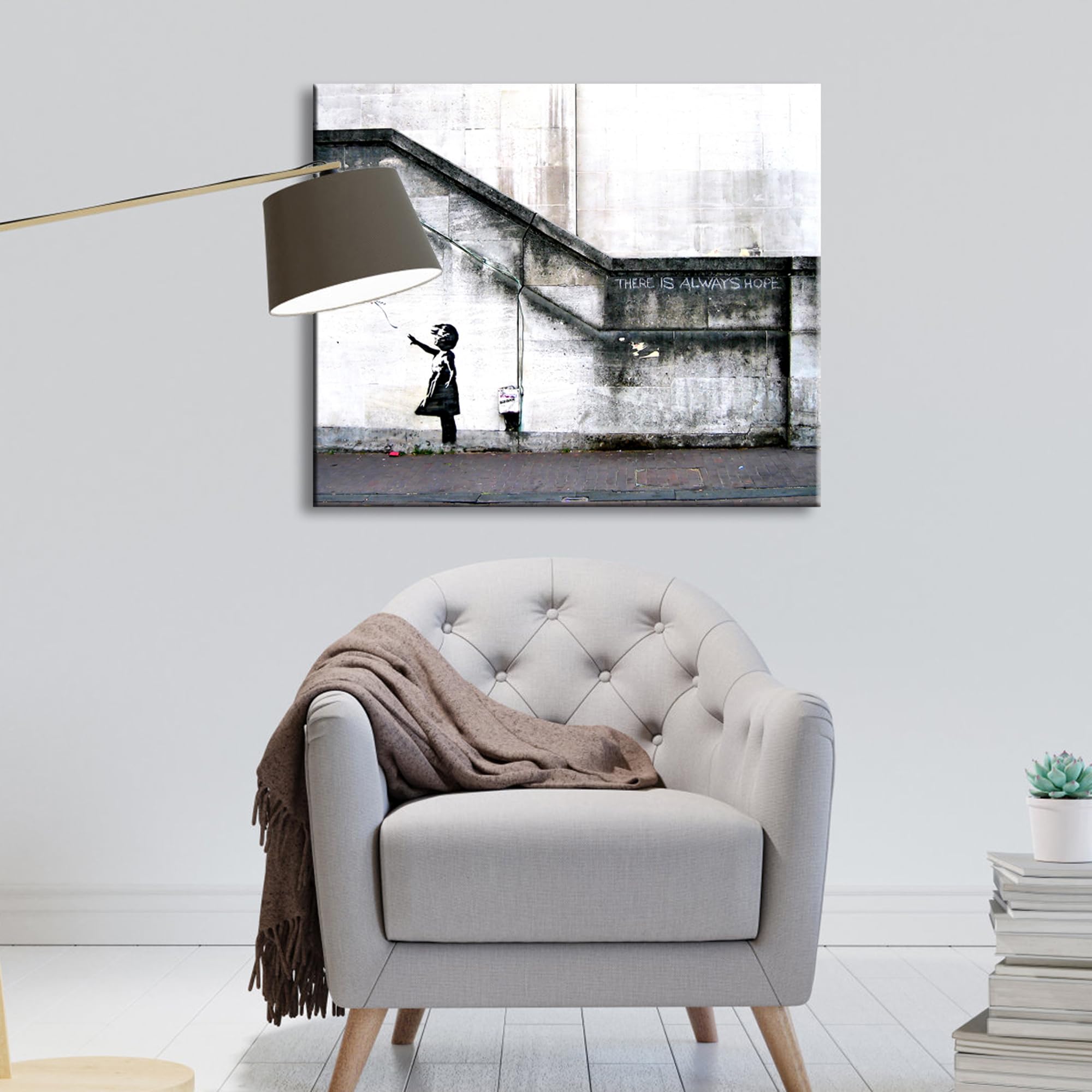 Wieco Art Banksy Grafitti Girl With Red Balloon Large Modern Gallery Wrapped Giclee Canvas Prints Artwork Grey Love Pictures Pai