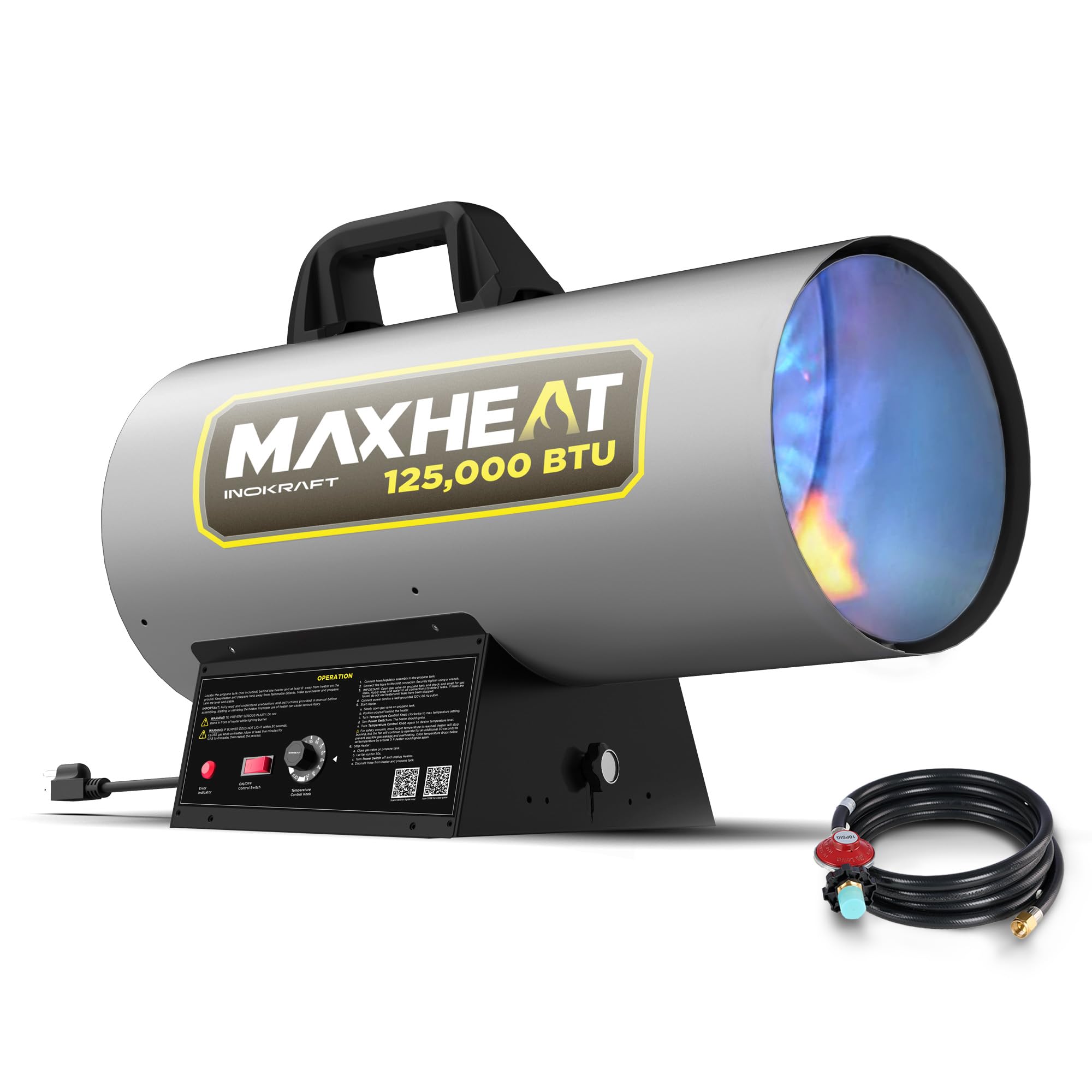 Inokraft Maxheat Mh125 125,000 Btu Forced Air Propane Heater, Auto 25-95F On/Off Control, Portable Garage Heater, Propane Torped