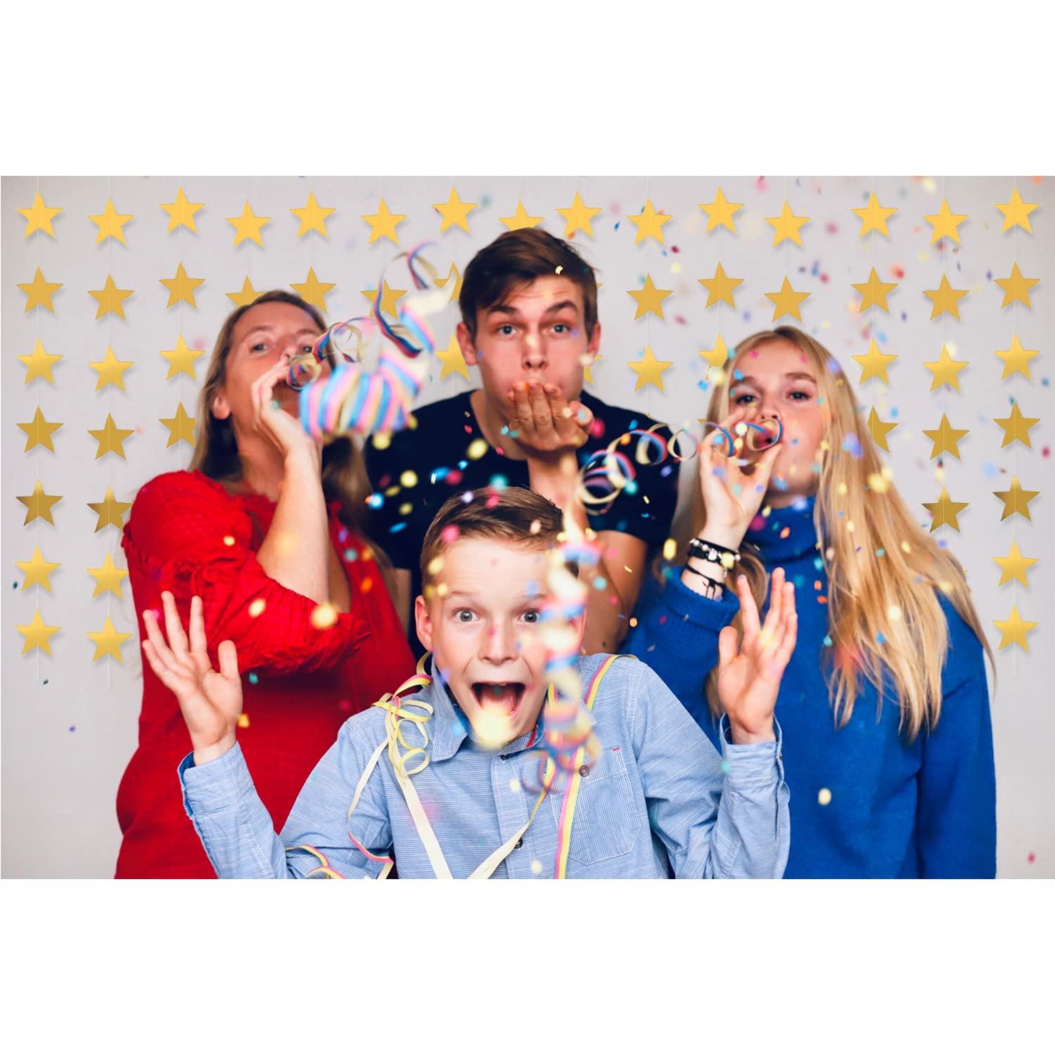Yzurbu Gold Star Garland, 78 Feet Double Side Hanging Sparkly Paper Star Banner Decorations for Birthday Wedding Engagement Baby