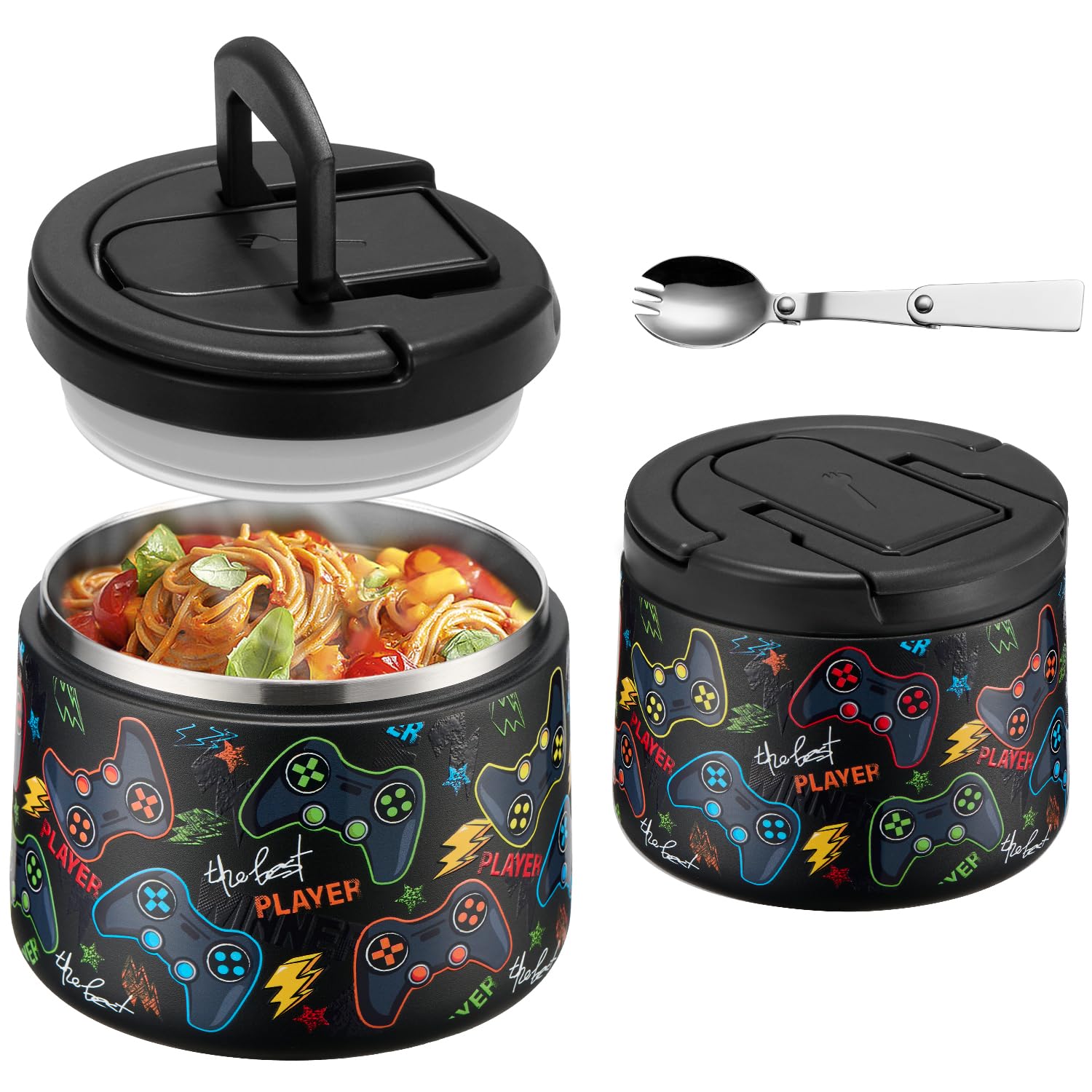 14oz Insulated Vacuum Food Jar with Buckle Lid,Soup Thermo for Hot Food Kids,Wide Mouth Leakproof Stainless Steel Lunch Containe