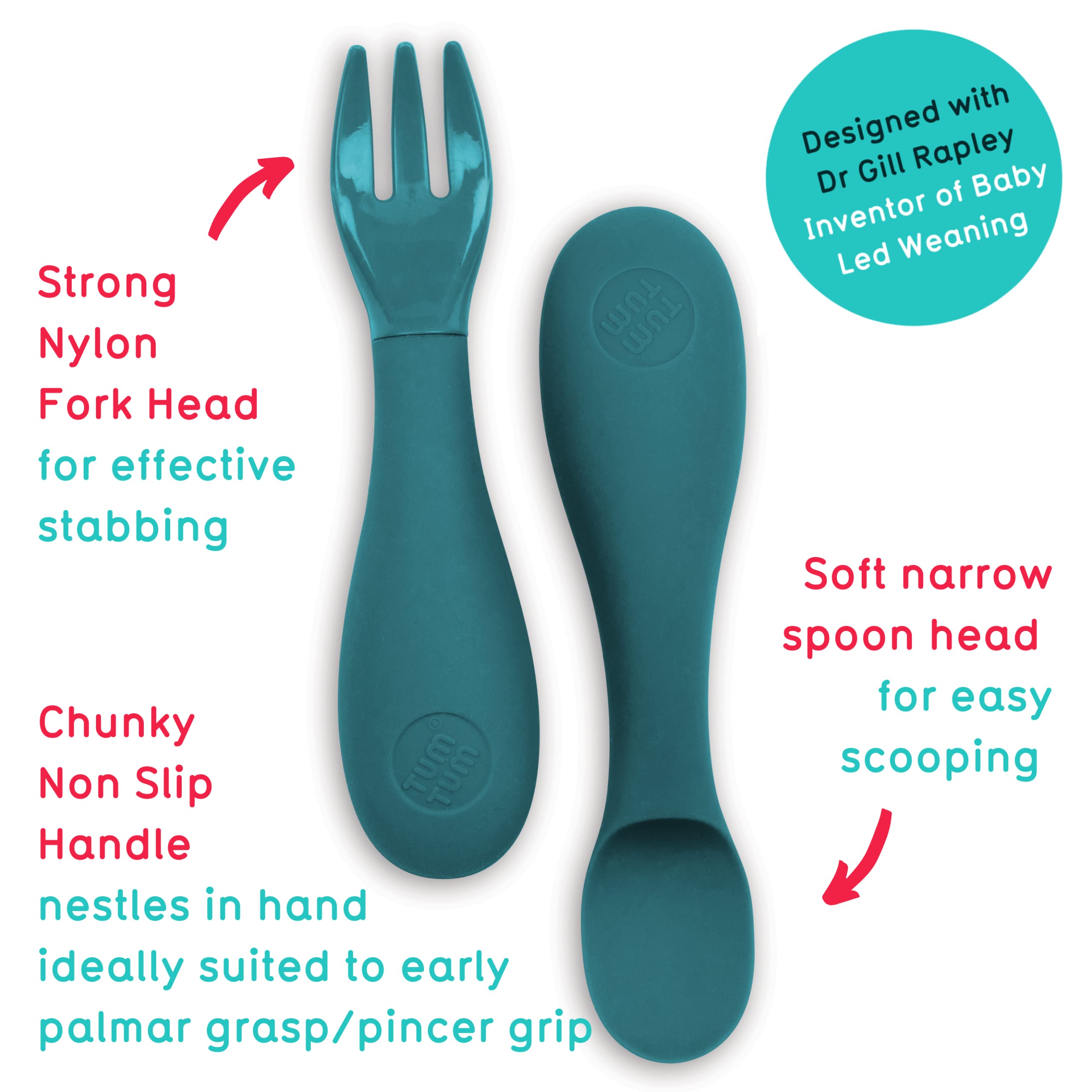 TUM TUM Baby Cutlery with Case, Baby Spoon & Fork Set, Baby Cutlery for Babies, First self Feeding Cutlery, Silicone Baby Spoon