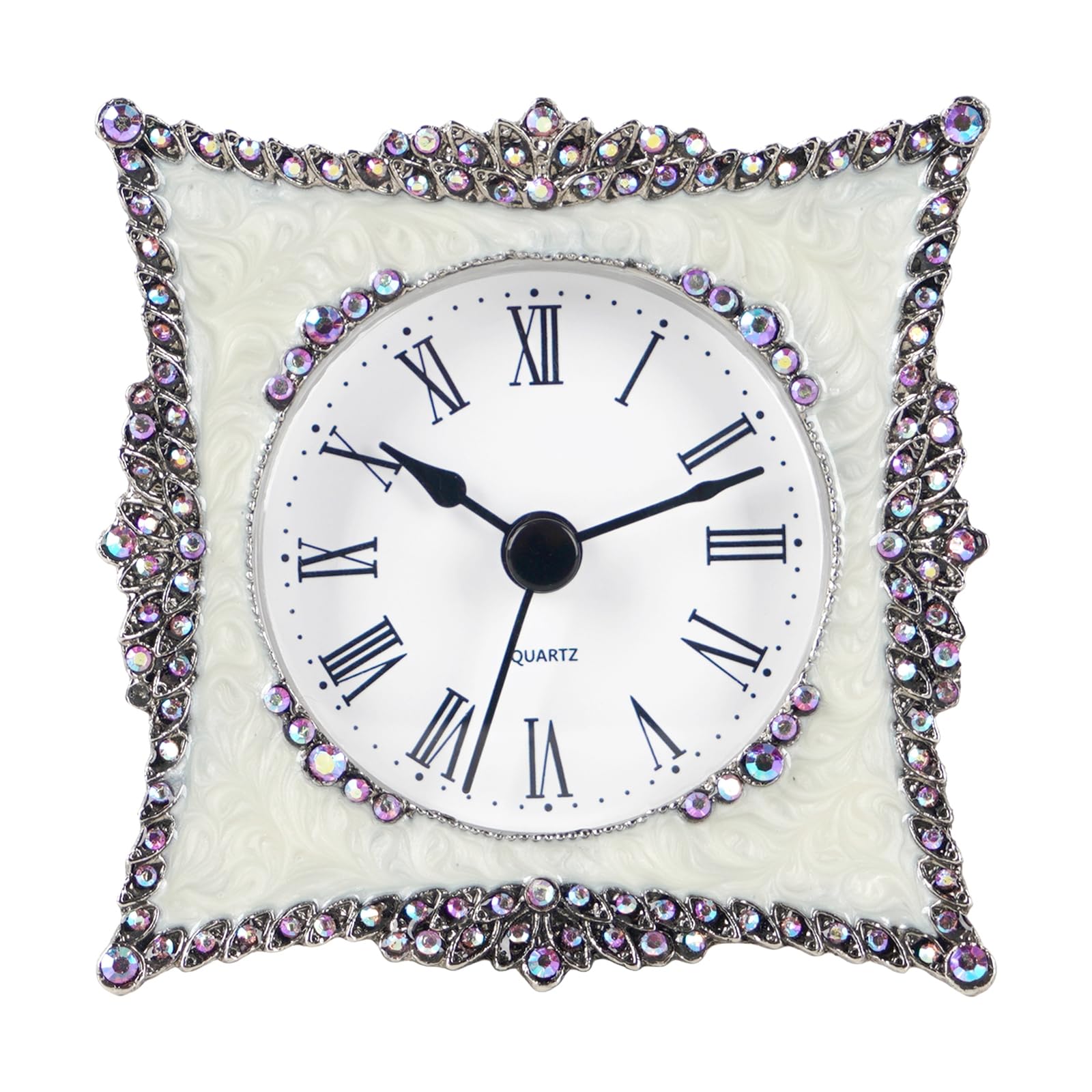 Nikky Home Crystal Elegant Small Quartz Analog Table Clock With Rosy Rhinestone 3.5 By 1.5 By 3.5 Inches, White And Pink By Nikk