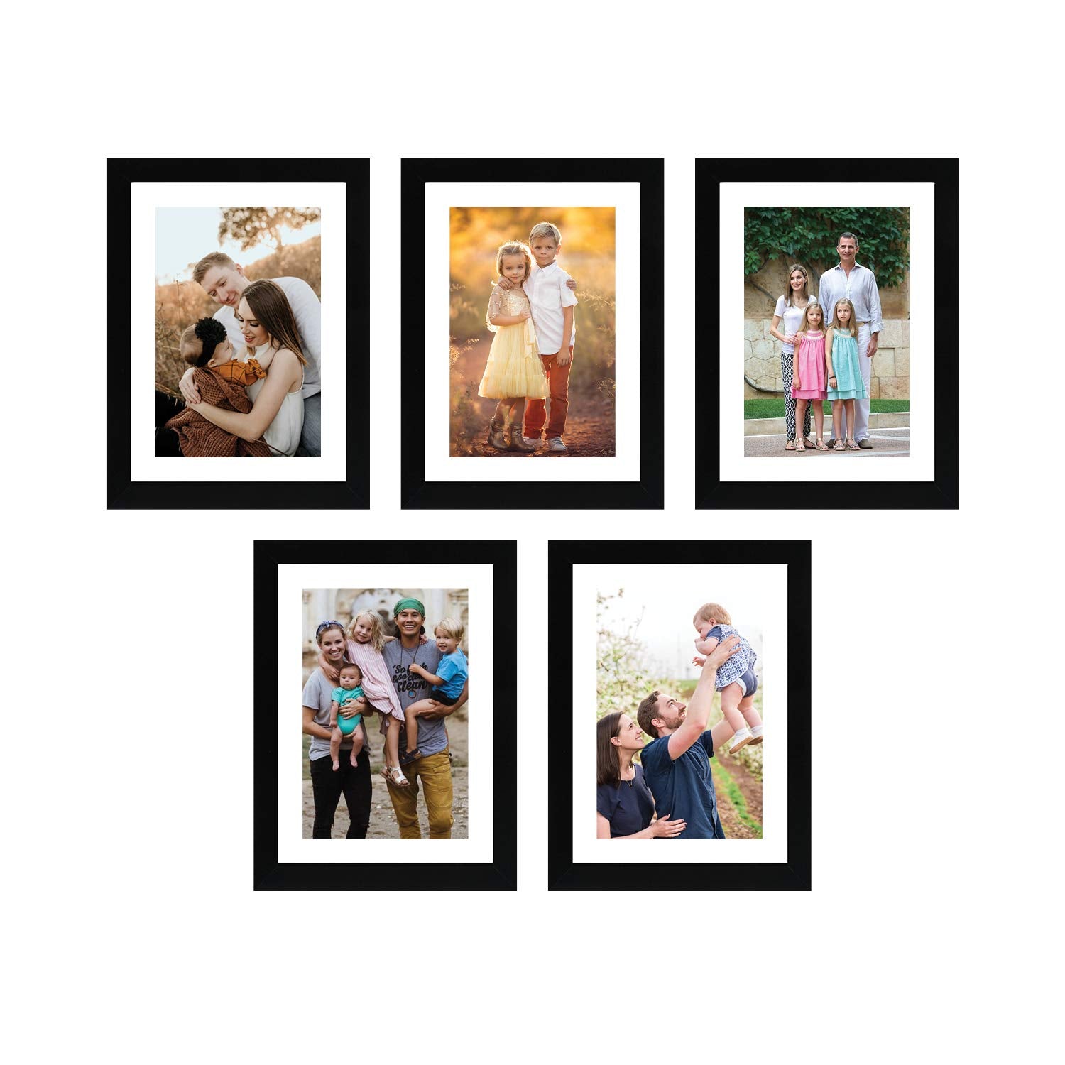 Amazon Brand- Solimo Set Of 5 Photo Frames With Mount Paper (6 X 8 Inch - 5), Black, Wall Mount, Rectangular