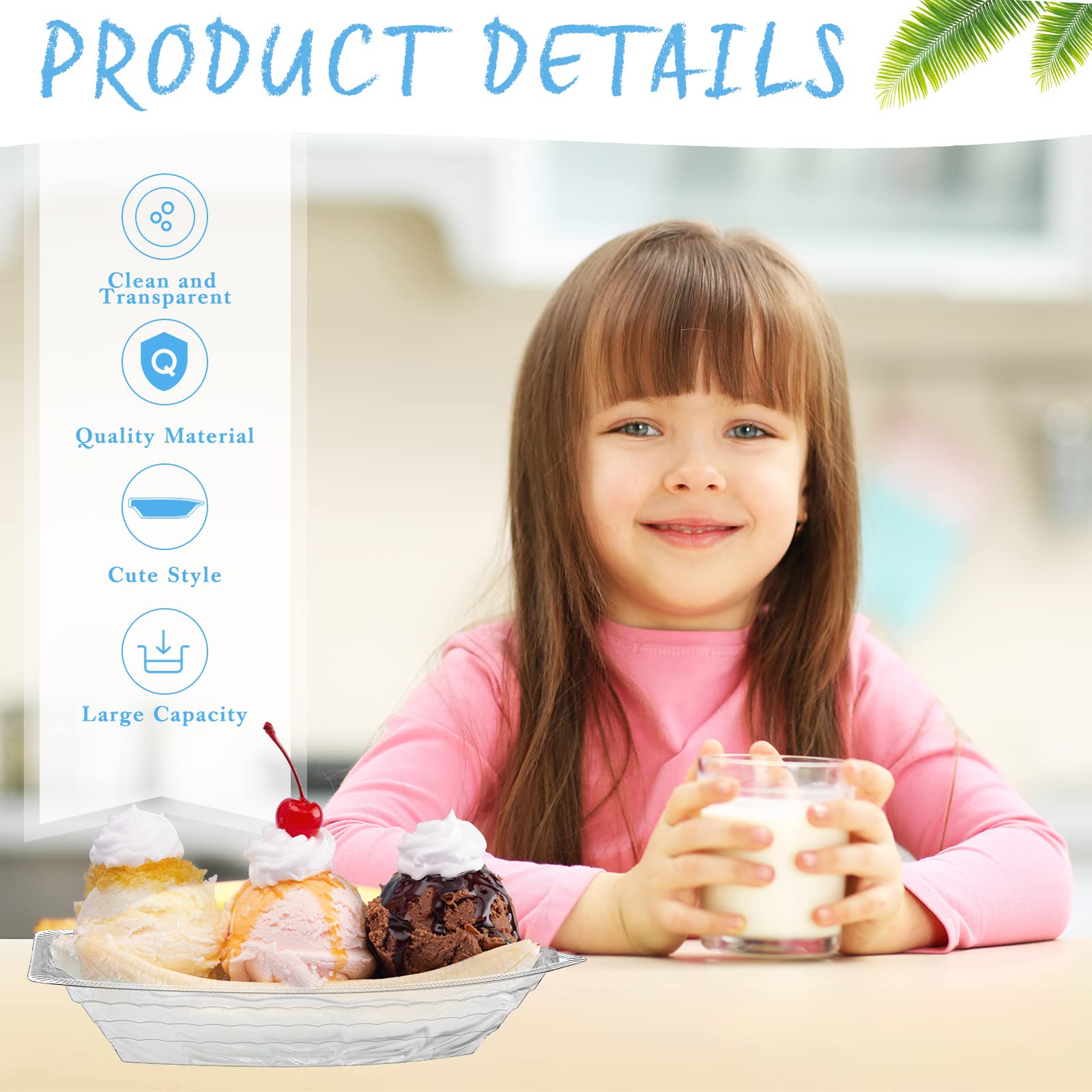 Sieral 32 Pcs 8 Oz Disposable Banana Split Boats With Spoons, Clear Plastic Ice Cream Sundae Bowls Banana Split Ice Cream Dishes