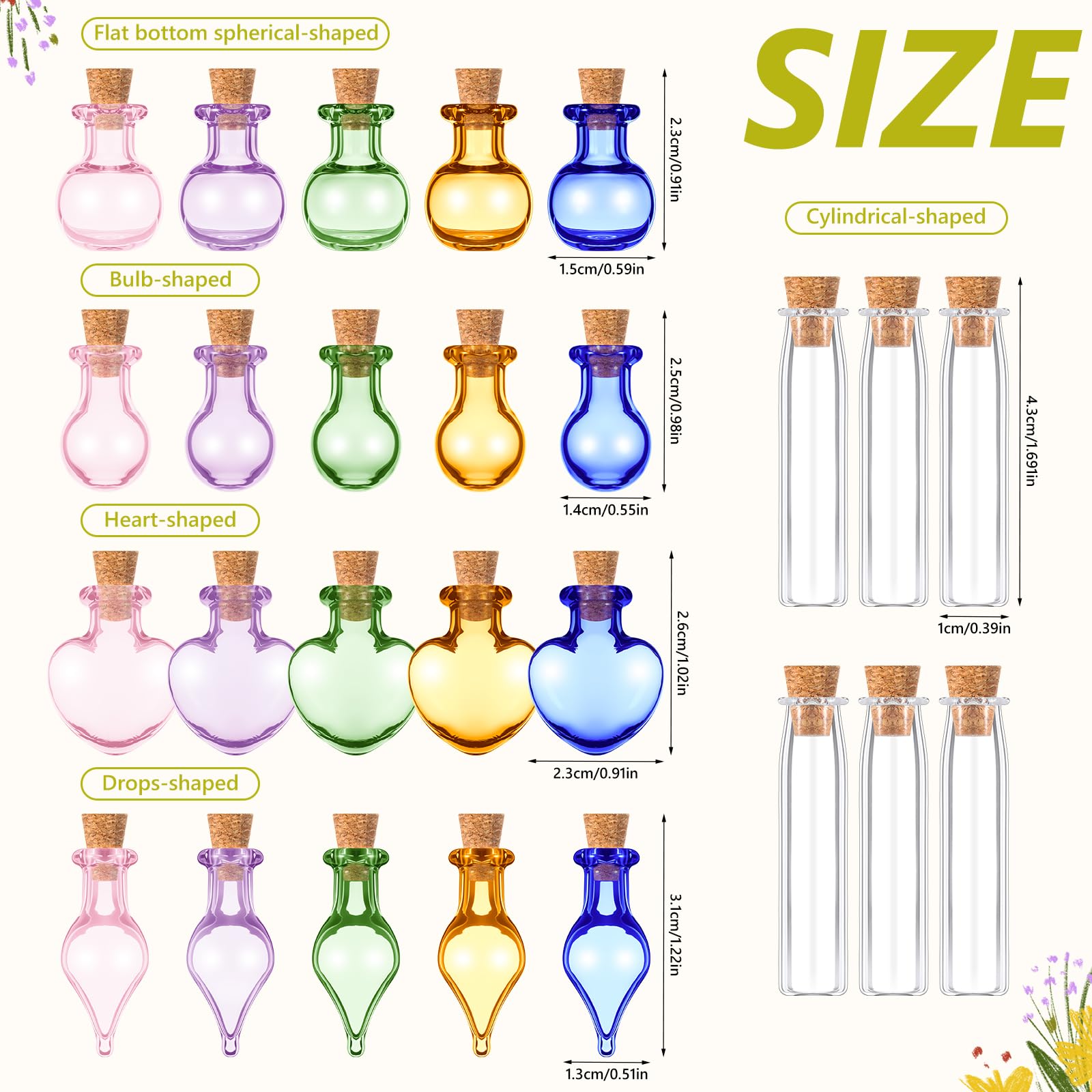 Patelai 50 Pcs Mini Glass Bottles Jars with Cork Stoppers Tiny Cork Glass Bottles Halloween Small Wishing Message Jars DIY Decor