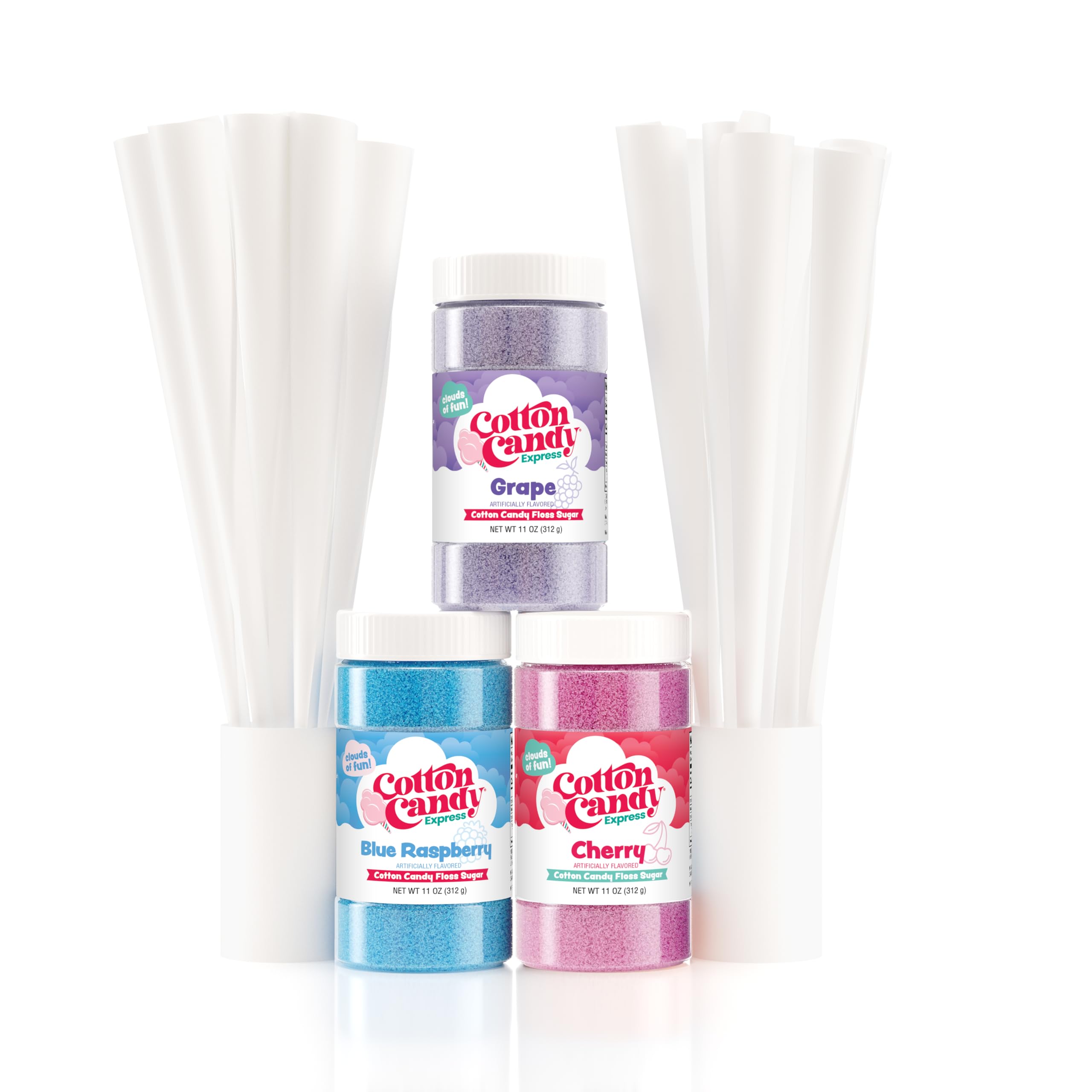 Cotton Candy Express Bb1000-S Cotton Candy Machine, With 3-11Oz. Jars Of Cherry, Grape, Blue Raspberry Floss Sugar & 50 Paper Co