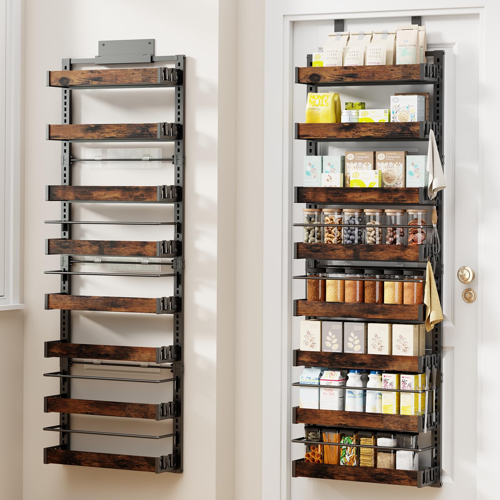 8 Tier Over The Door Pantry Organizer, 2 IN 1 Wall Mount or Metal Hanging Spice Rack for Pantry Organizers and Storage, Seasonin