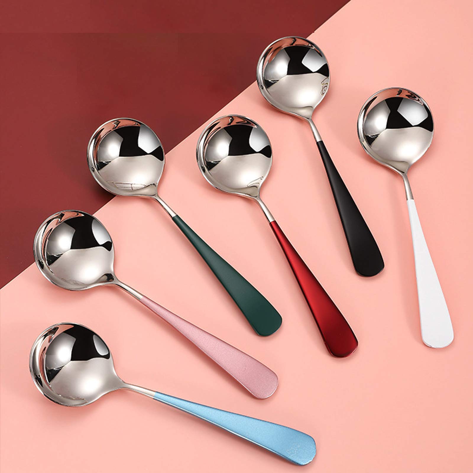 Soup Spoons Stainless Steel, 18/10 Round Head Soup Spoons, Modern Thick Short Handle 304 Stainless Steel Korean Spoon, Dinner Me