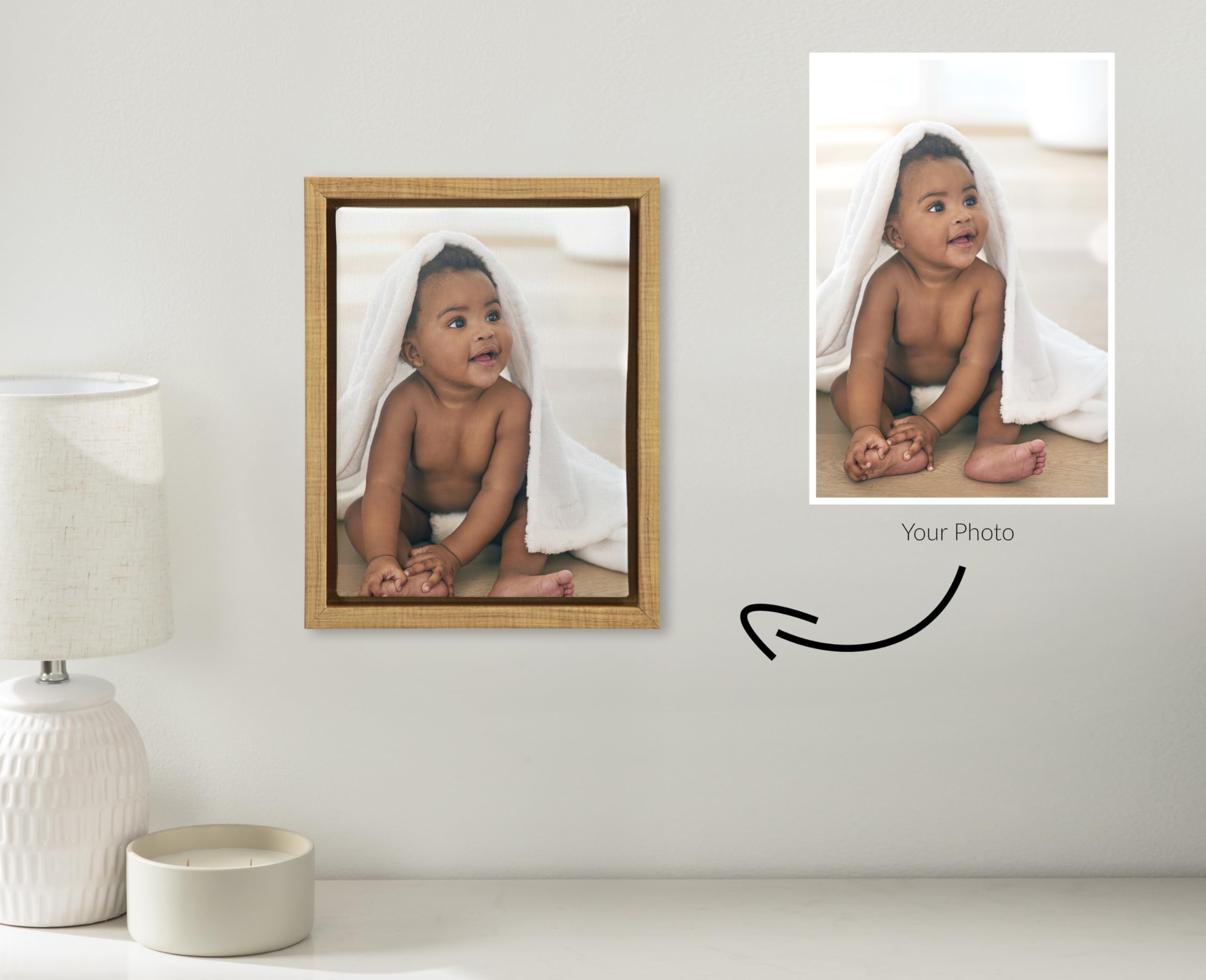 Kate And Laurel Custom Printed Framed Canvas Wall Art, 8X10 Natural, Sylvie Personal Canvas Print With Your Photos For Bedroom O